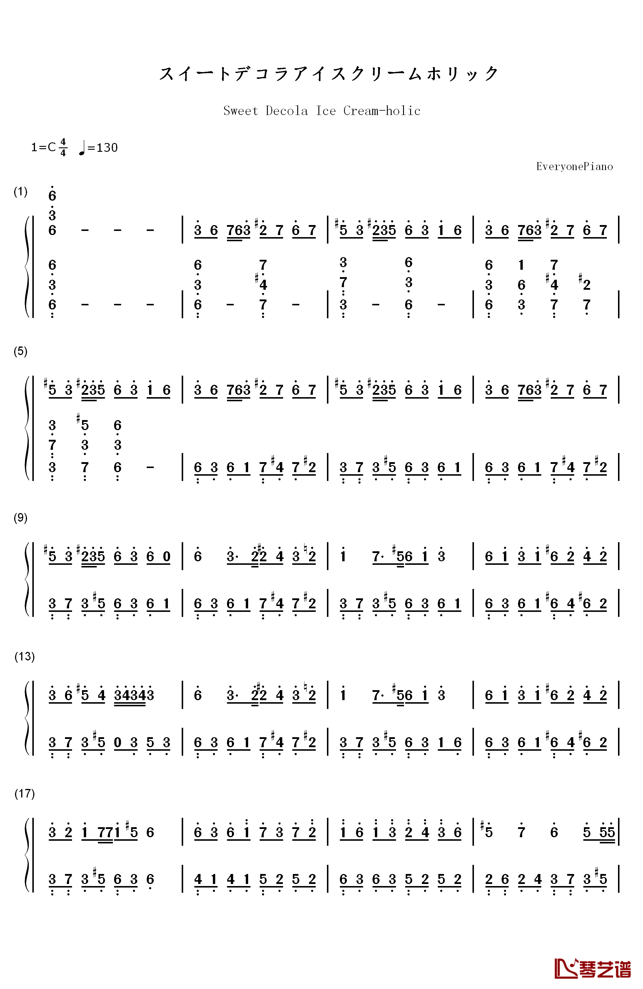 スイートデコラアイスクリームホリック钢琴简谱-数字双手-初音ミク1