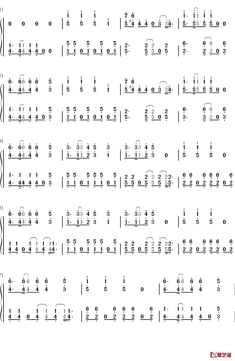 3.6.5钢琴简谱-数字双手-EXO5