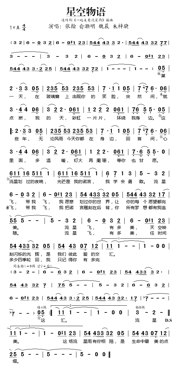 星空物语《一起来看流星雨》插曲简谱-魏晨等演唱1