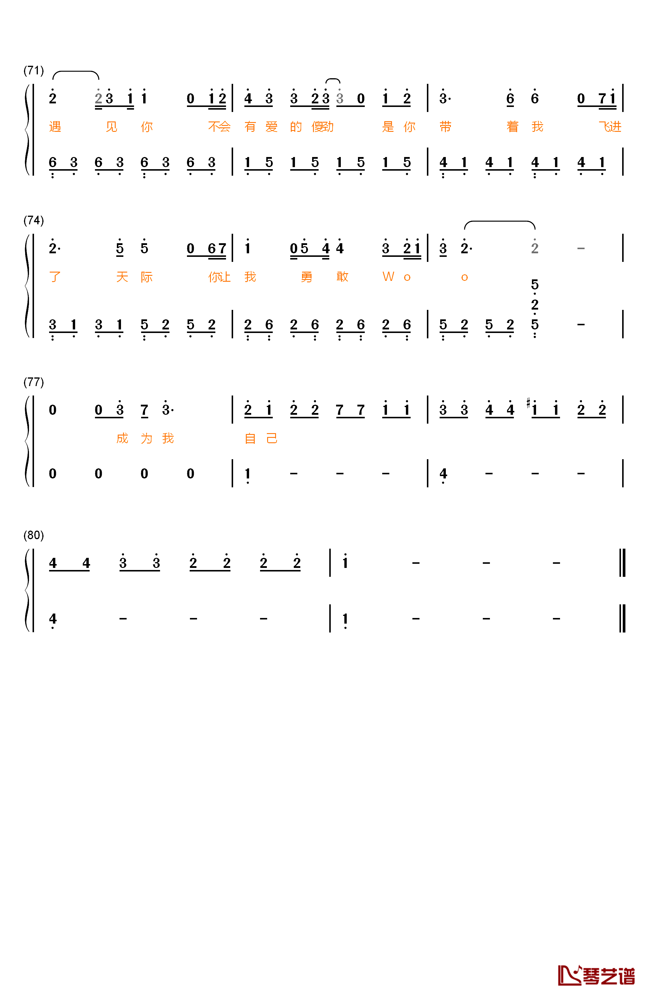 终于爱情钢琴简谱-数字双手-Ella6