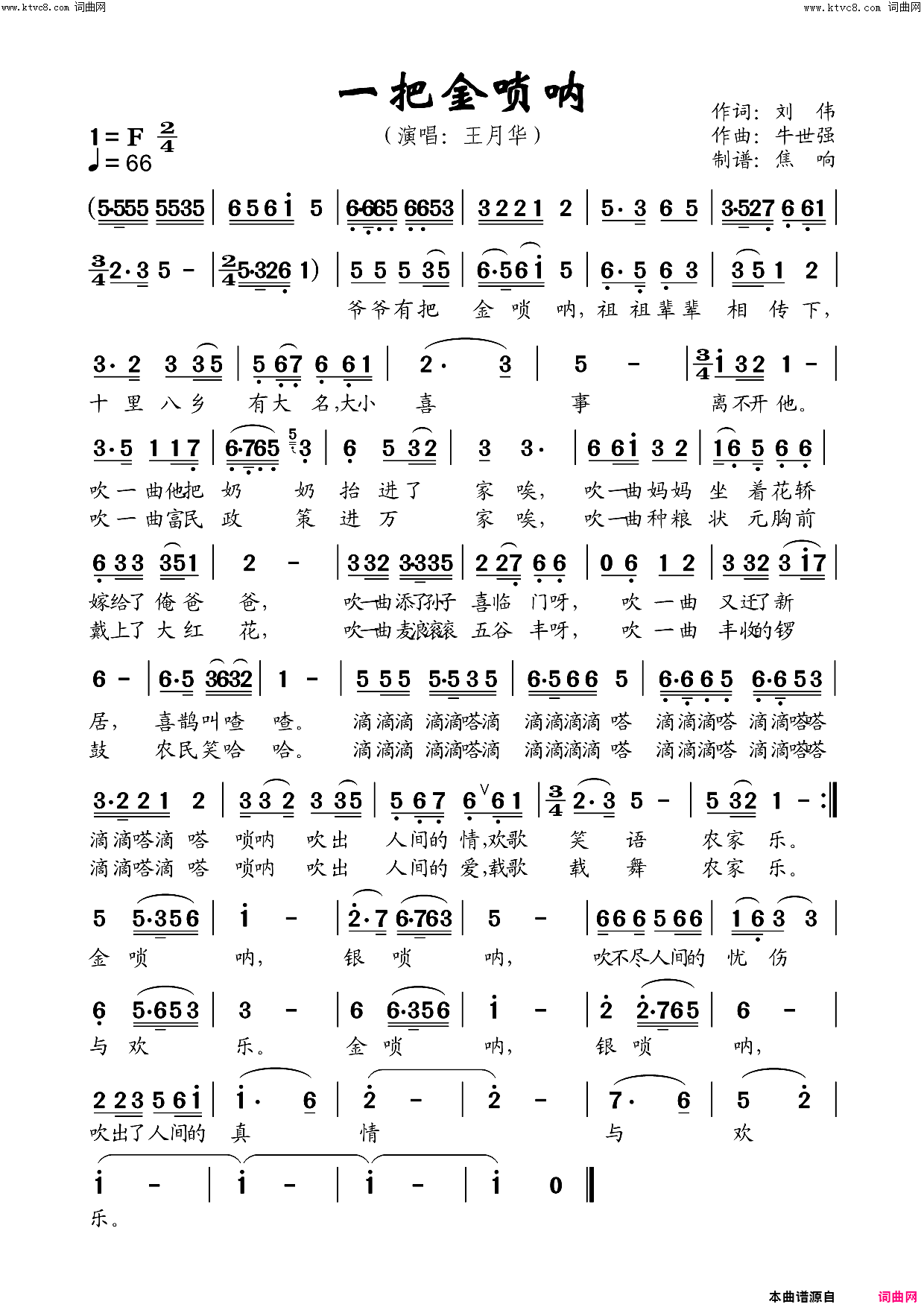 一把金唢呐简谱-王月华演唱-刘伟/牛世强词曲1