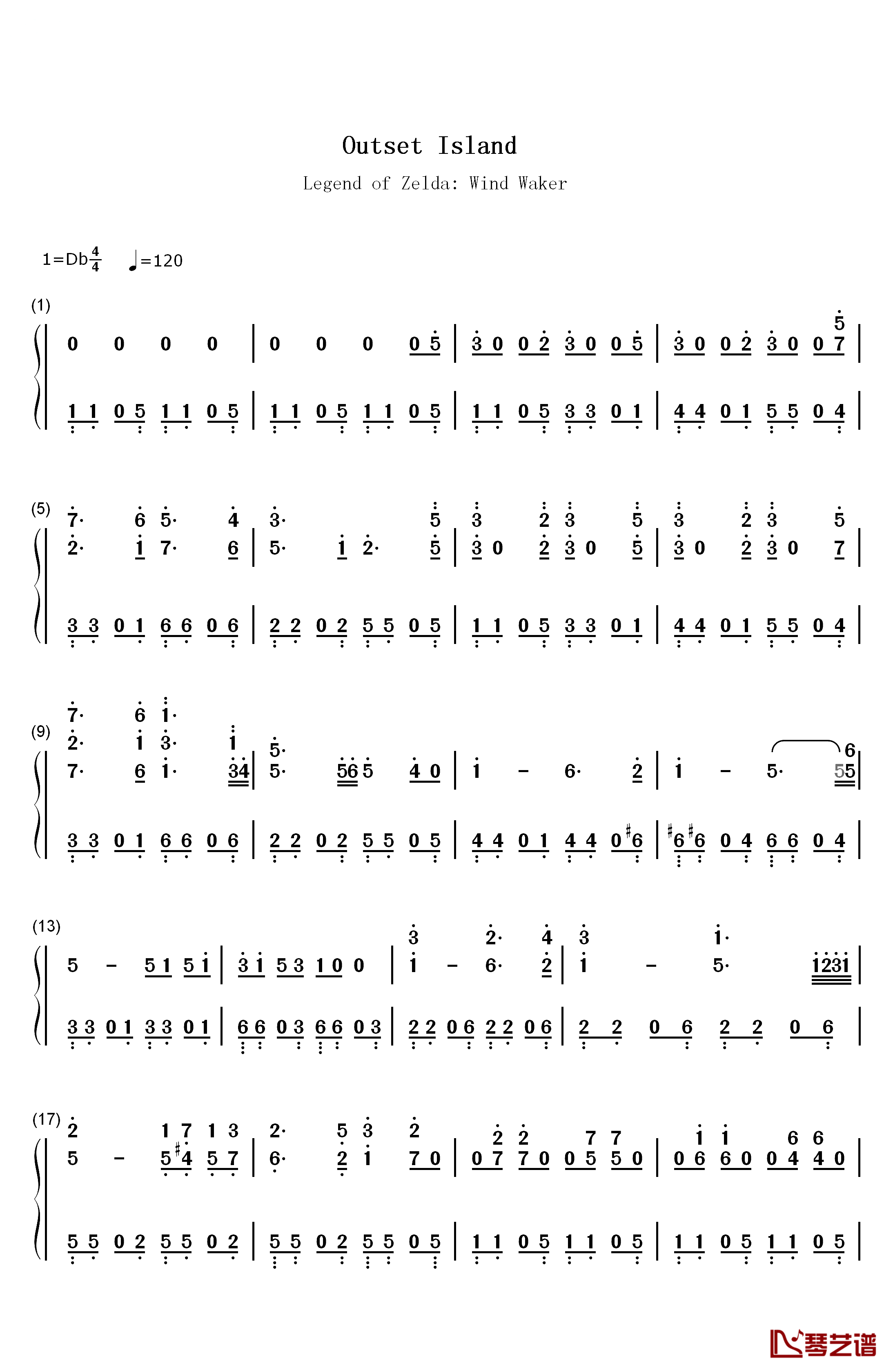 Outset Island钢琴简谱-数字双手-永田権太1