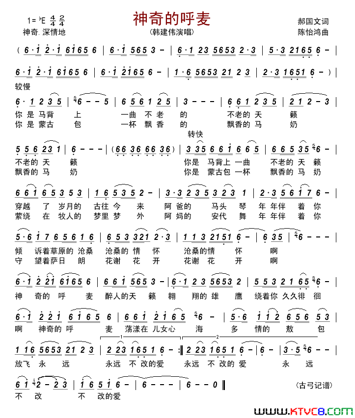 神奇的呼麦简谱-韩建伟演唱-郝国文/陈怡鸿词曲1