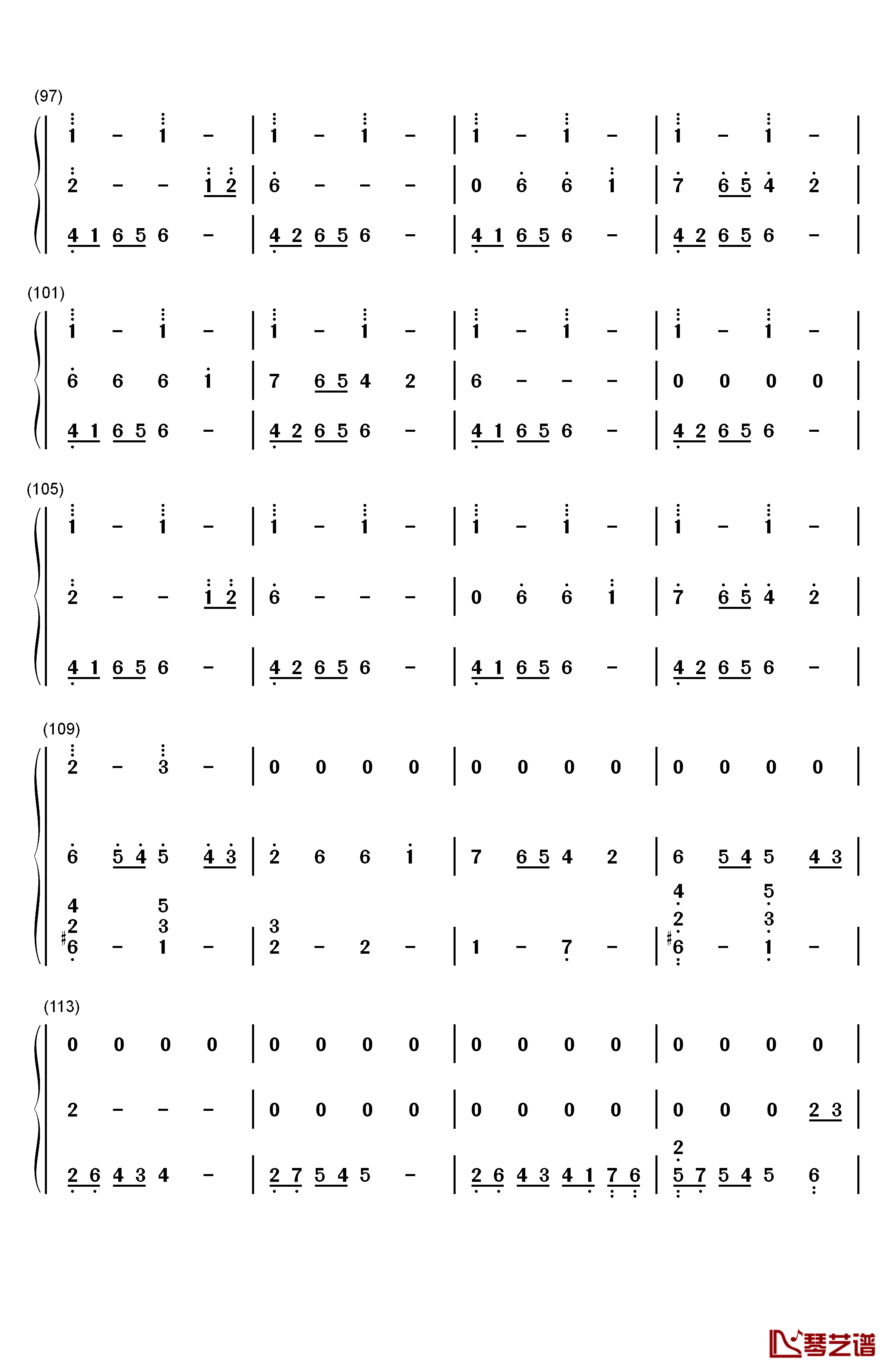 花儿落了钢琴简谱-数字双手-林海6