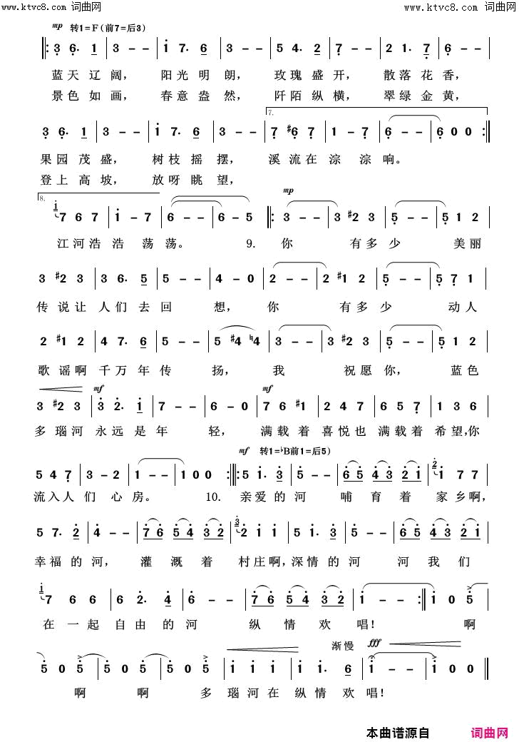 多瑙河之夜外国歌曲100首简谱1