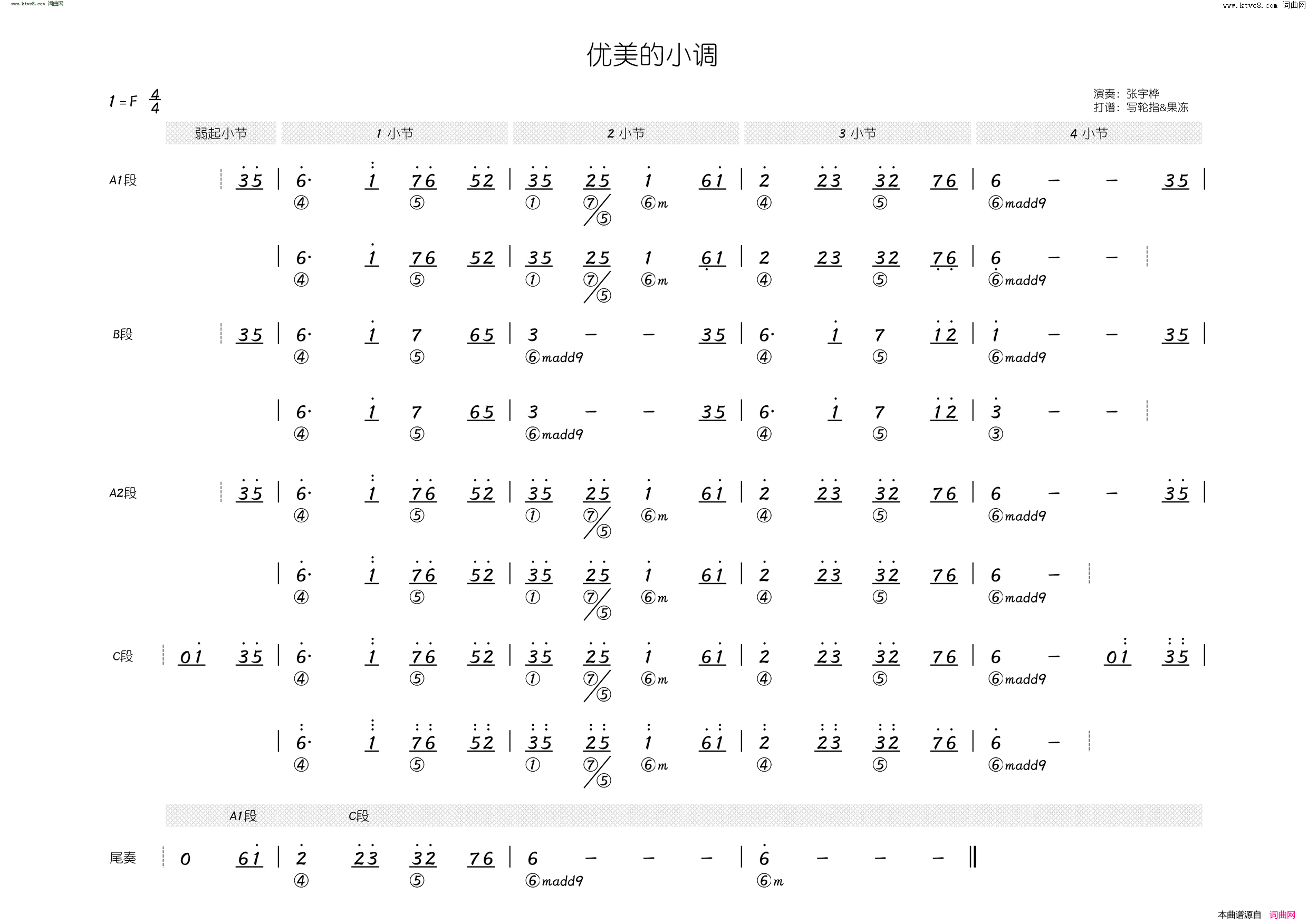 优美的小调简和谱简谱-张宇桦演唱1