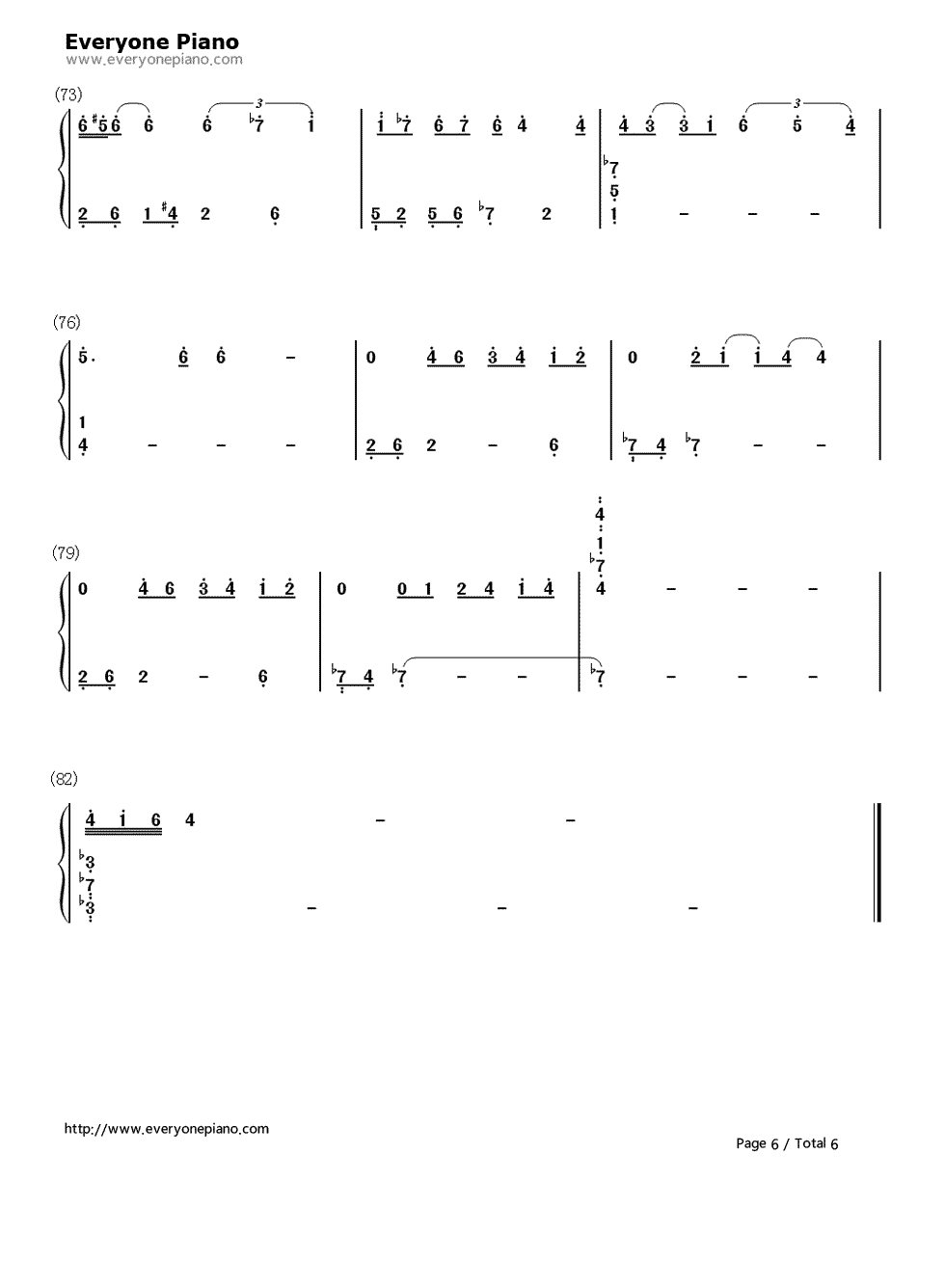 遗失的美好钢琴简谱-数字双手-张韶涵6