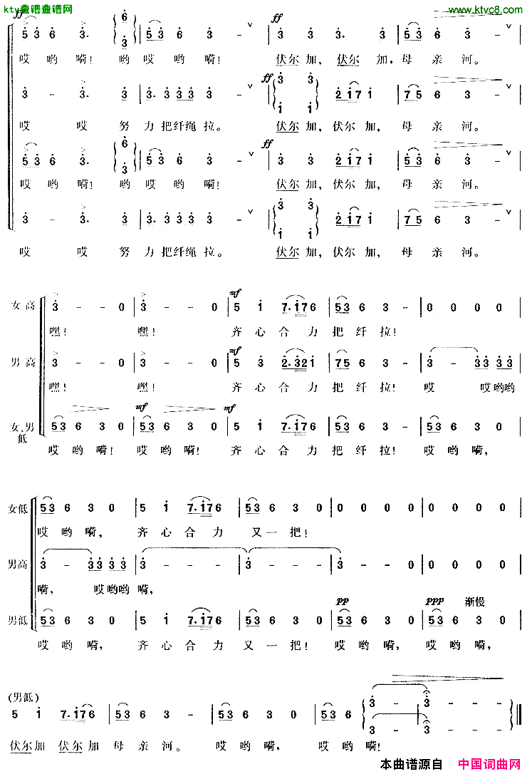 伏尔加船夫曲[俄]简谱1