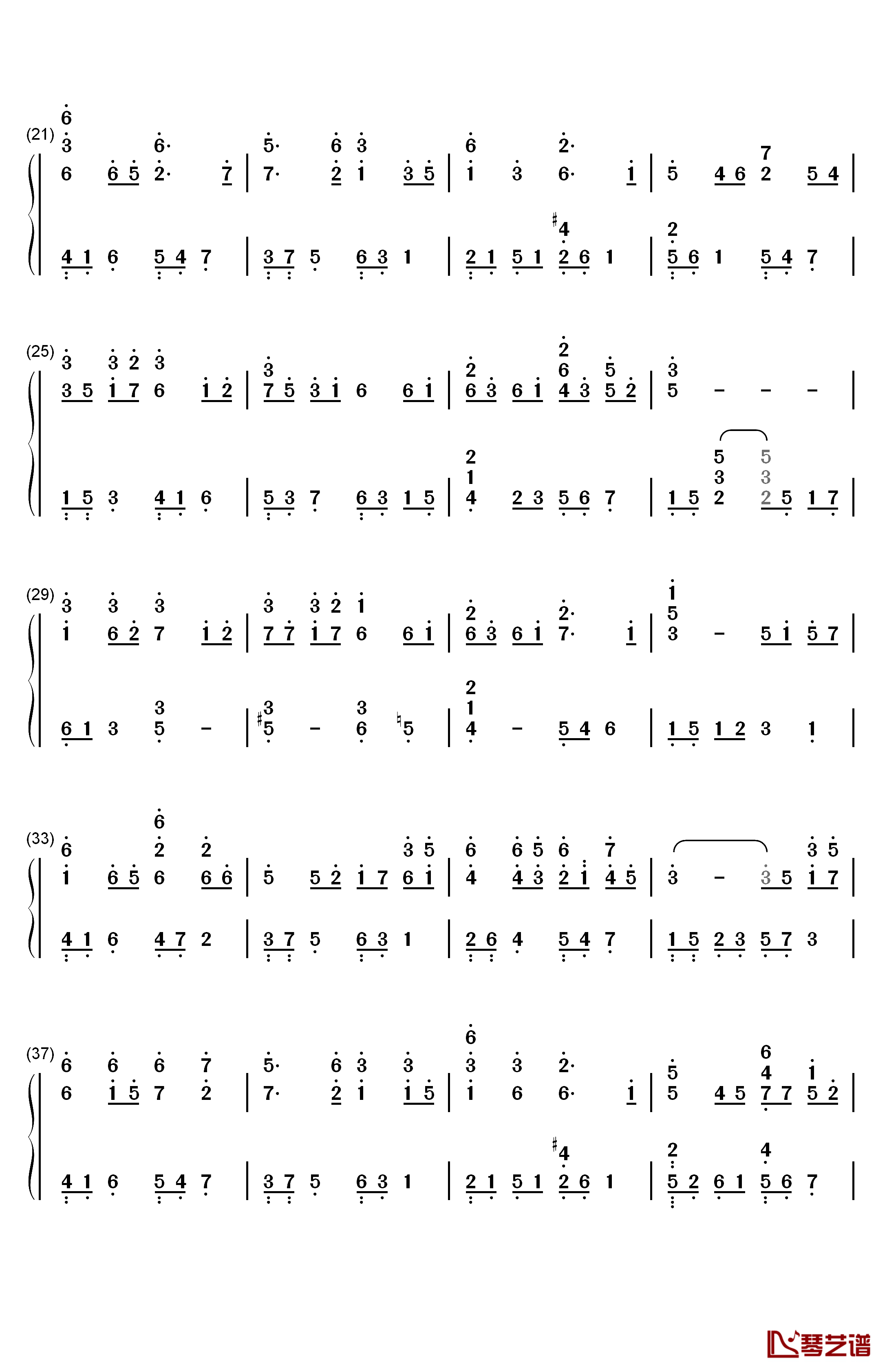 夕焼け钢琴简谱-数字双手-和平之月2