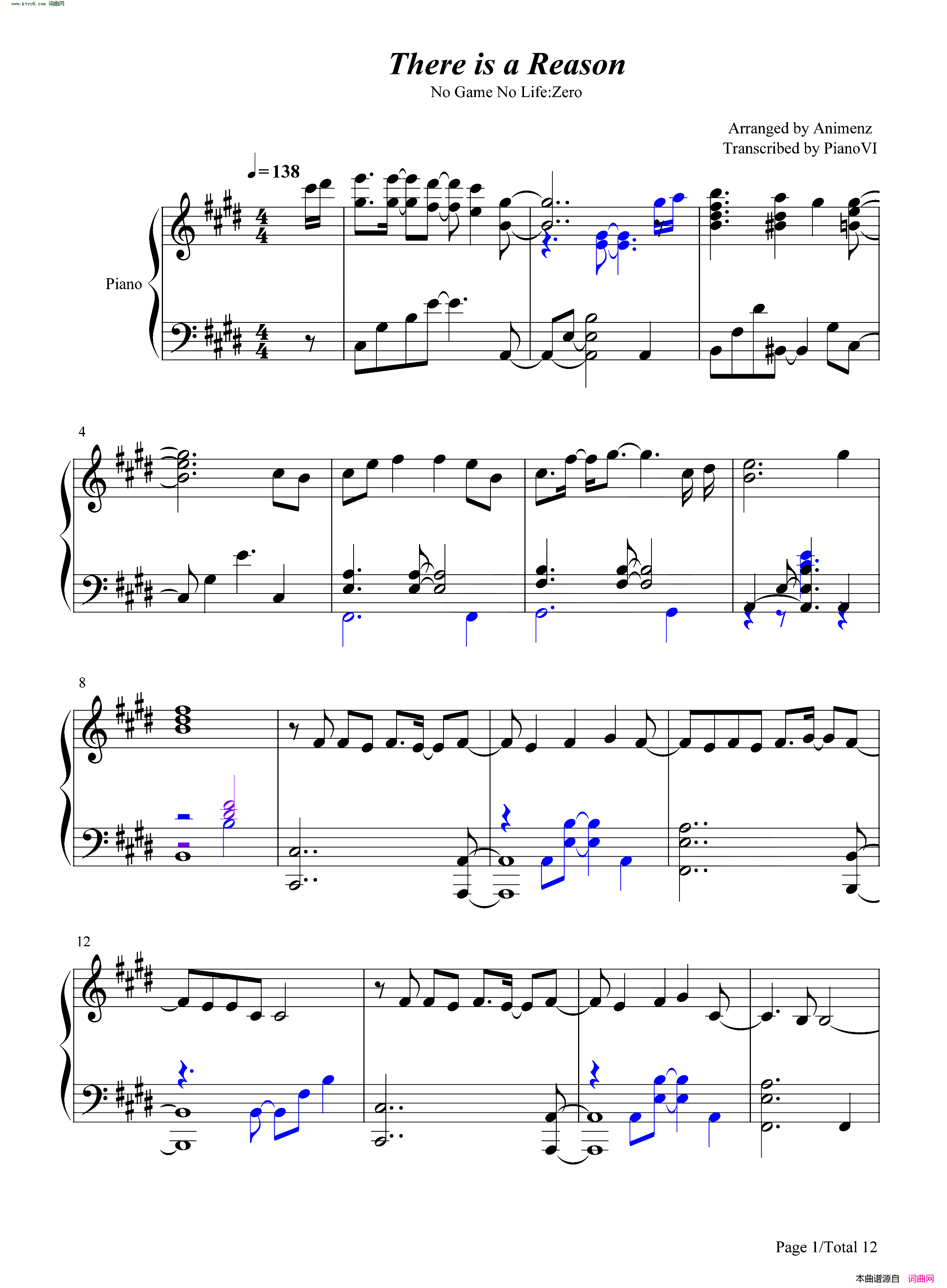 There is a Reason-NO GAME NO LIFE游戏人生 ZERO主题曲简谱-铃木木乃美演唱1