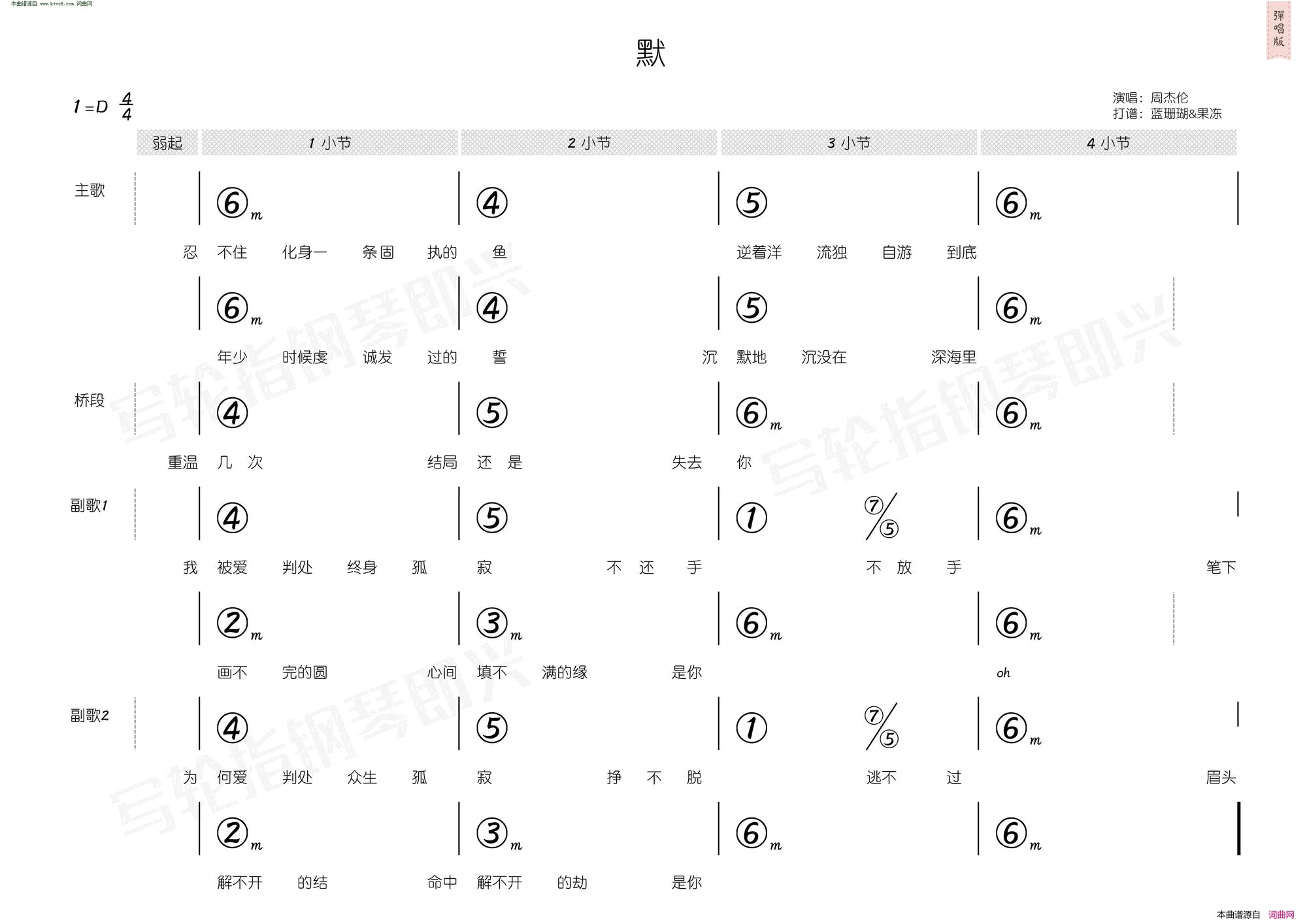 默简和谱简谱-周杰伦演唱-尹约/钱雷词曲1