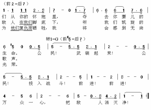 马赛曲法国歌曲简谱1