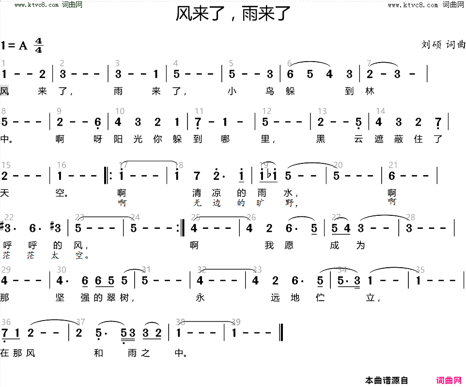 风来了，雨来了简谱1