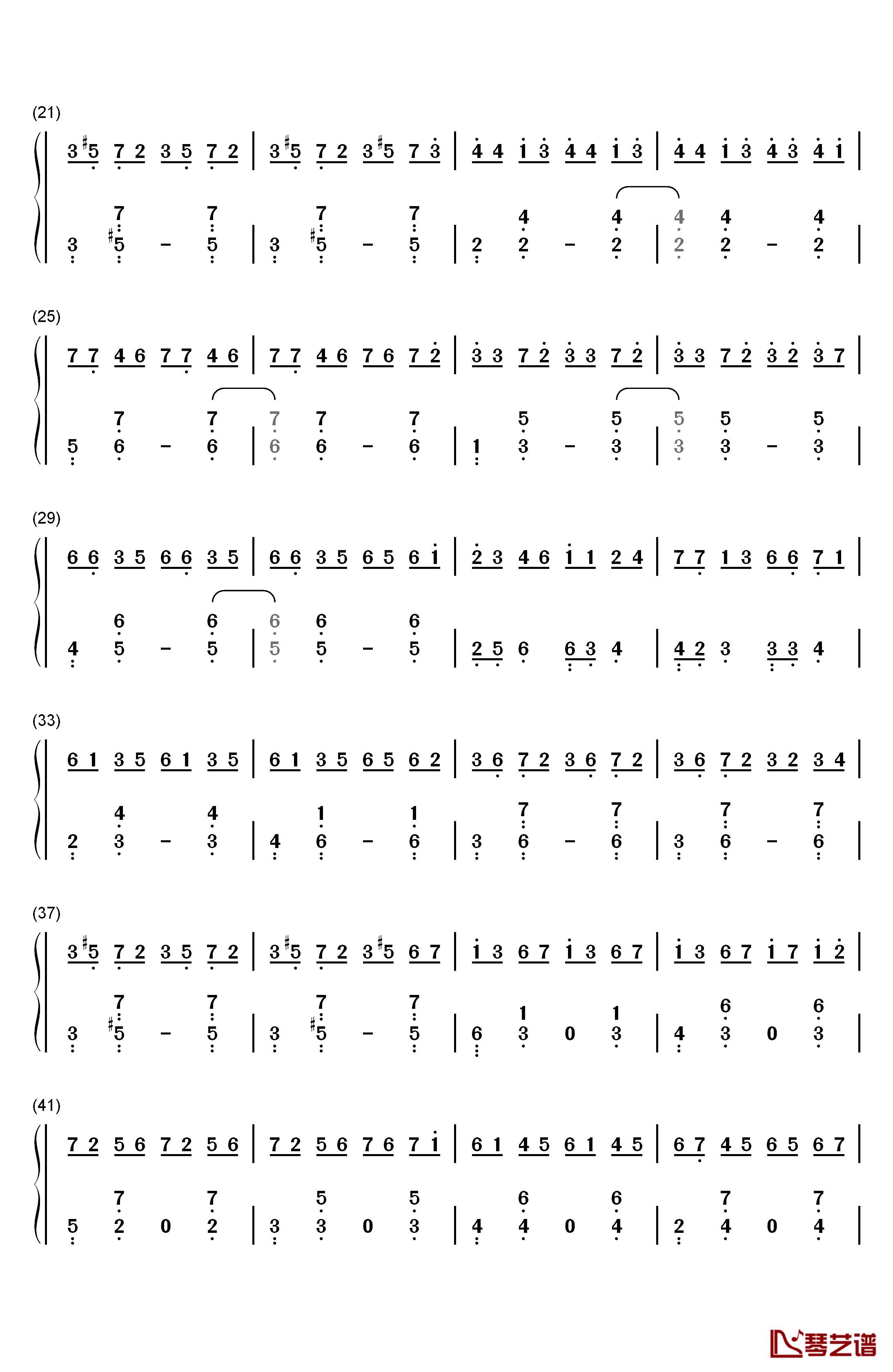 几度枫红钢琴简谱-数字双手-林海2