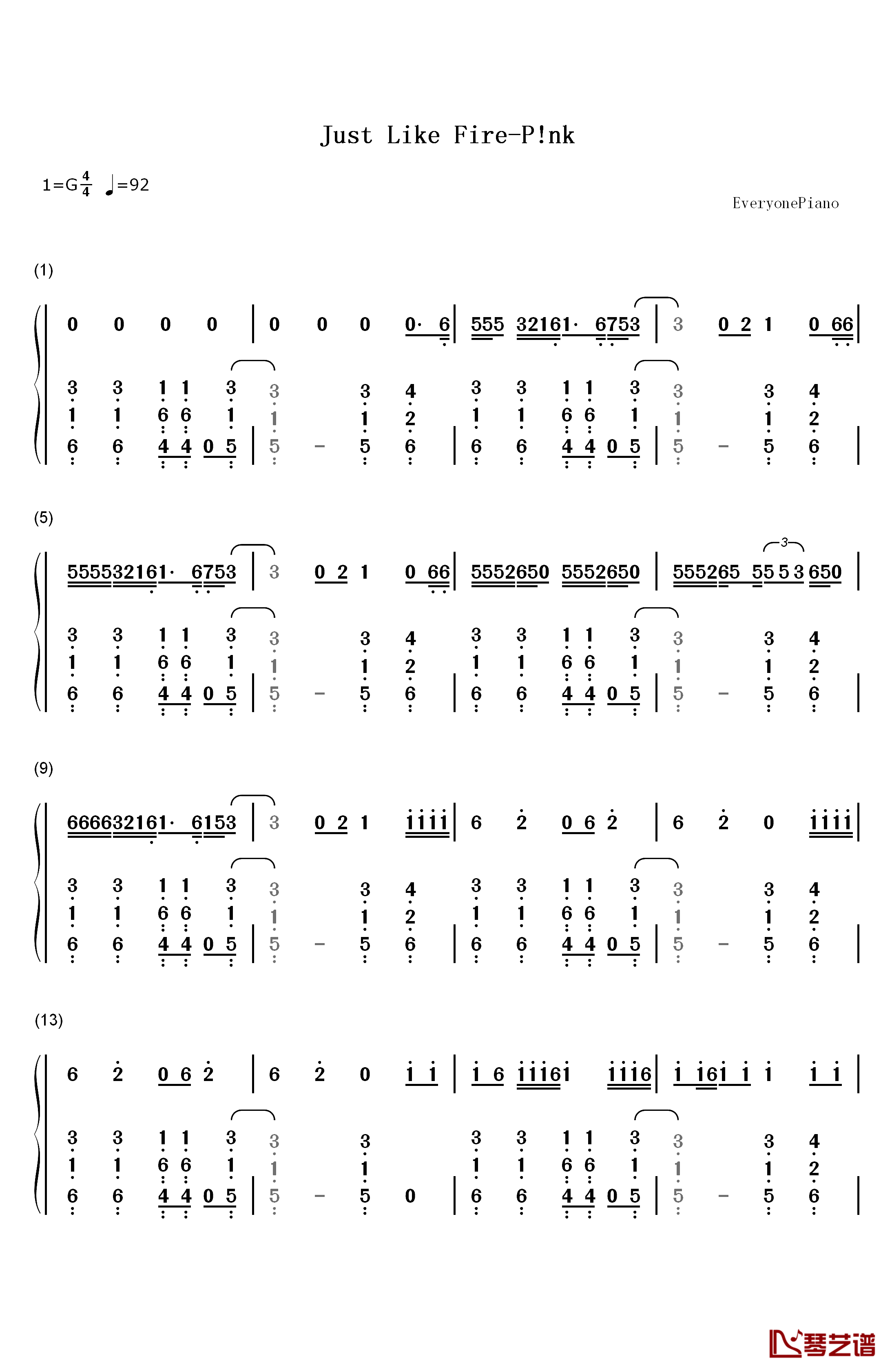 Just Like Fire钢琴简谱-数字双手-P!nk1