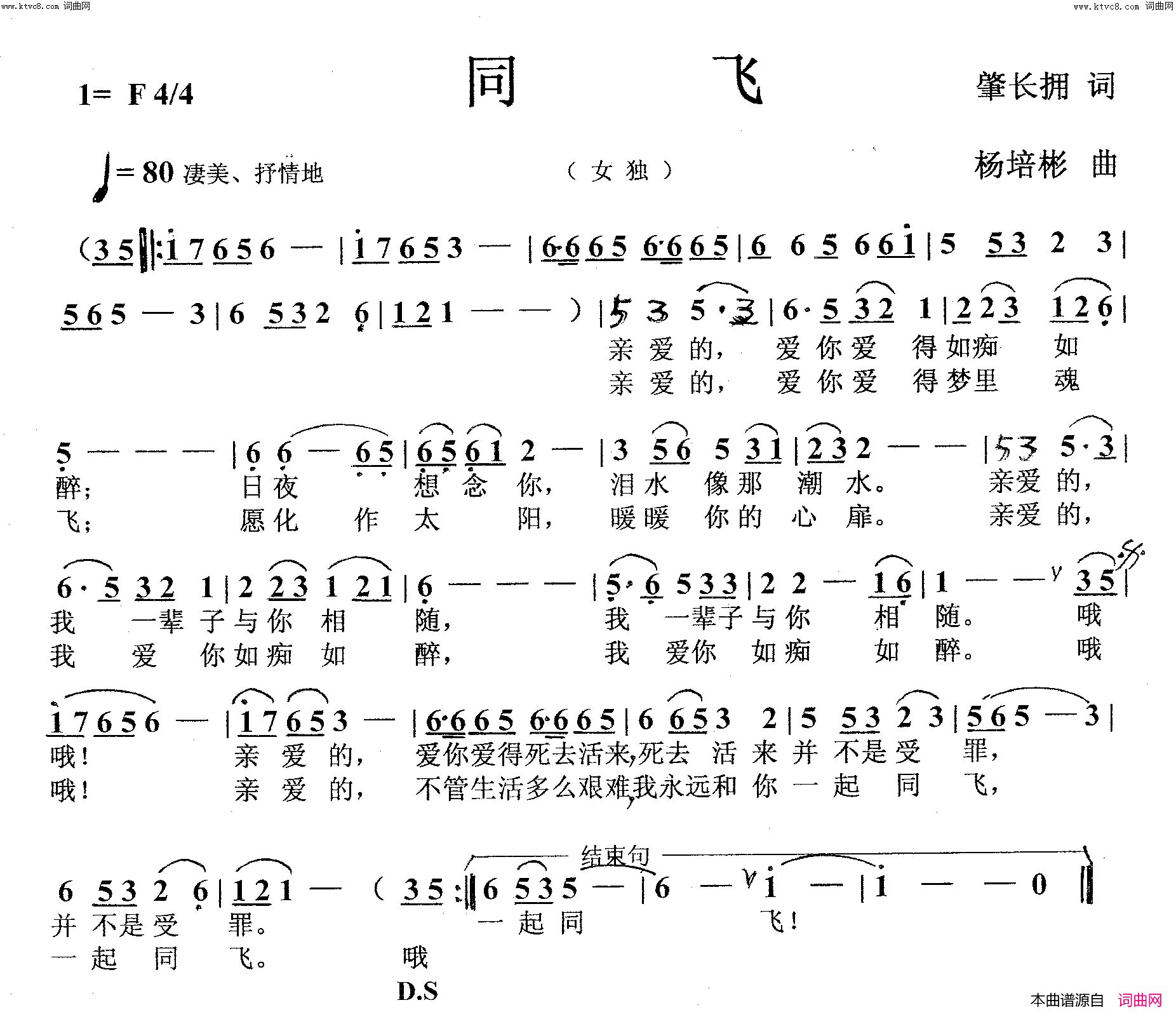 同飞(女声独唱)简谱-杨培彬曲谱1