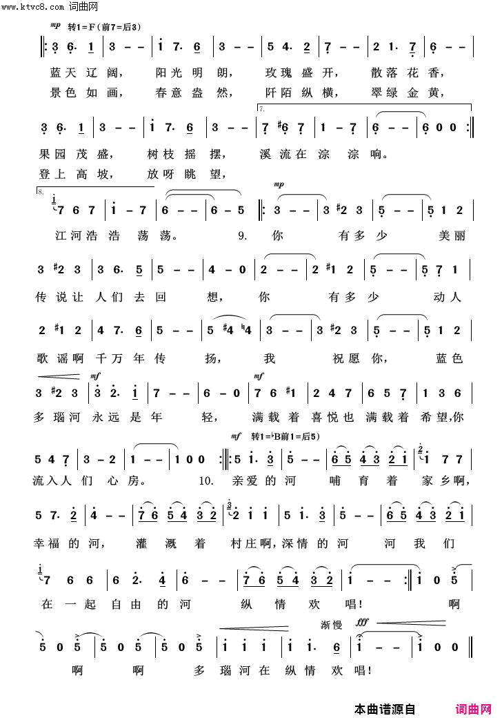 多瑙河之波外国歌曲100首简谱1