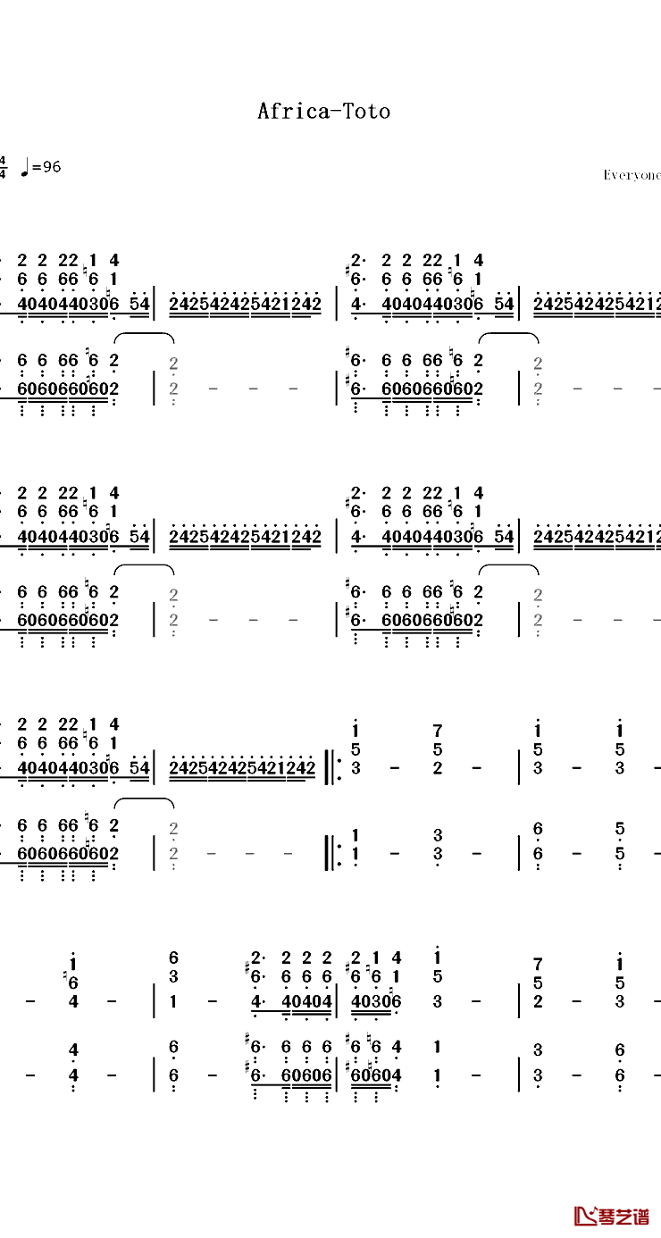 Africa钢琴简谱-数字双手-Toto1