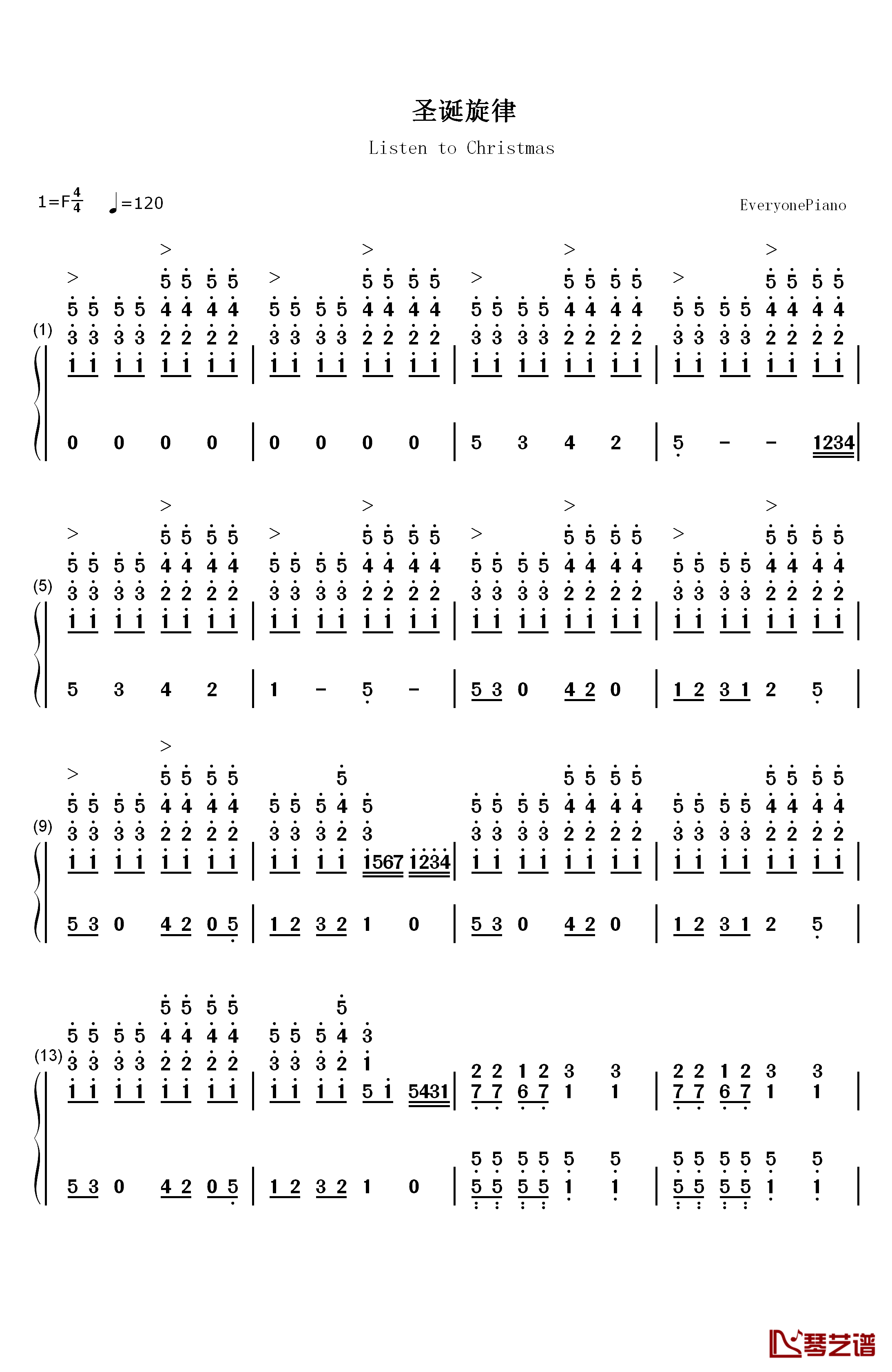 圣诞旋律钢琴简谱-数字双手-Tim Janis1