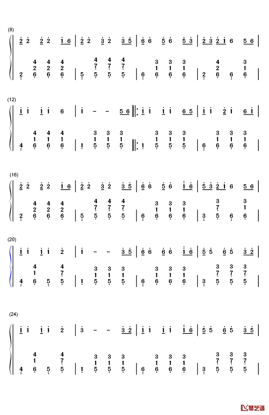 大海钢琴简谱-数字双手-张雨生2