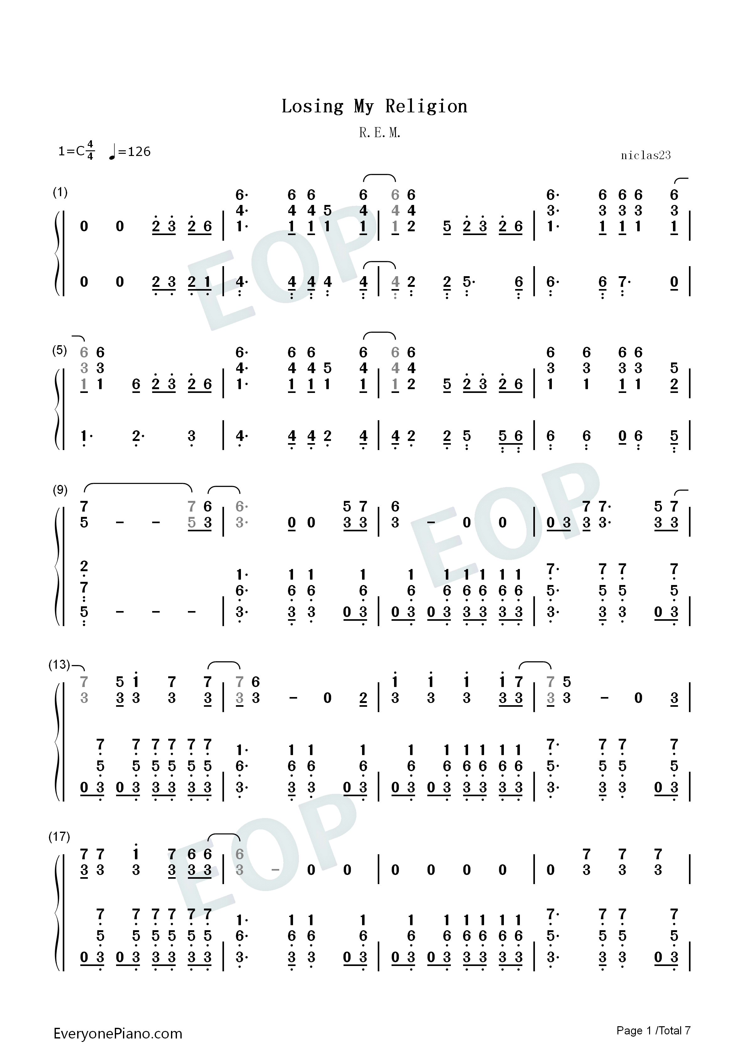 Losing My Religion钢琴简谱-R.E.M.演唱1
