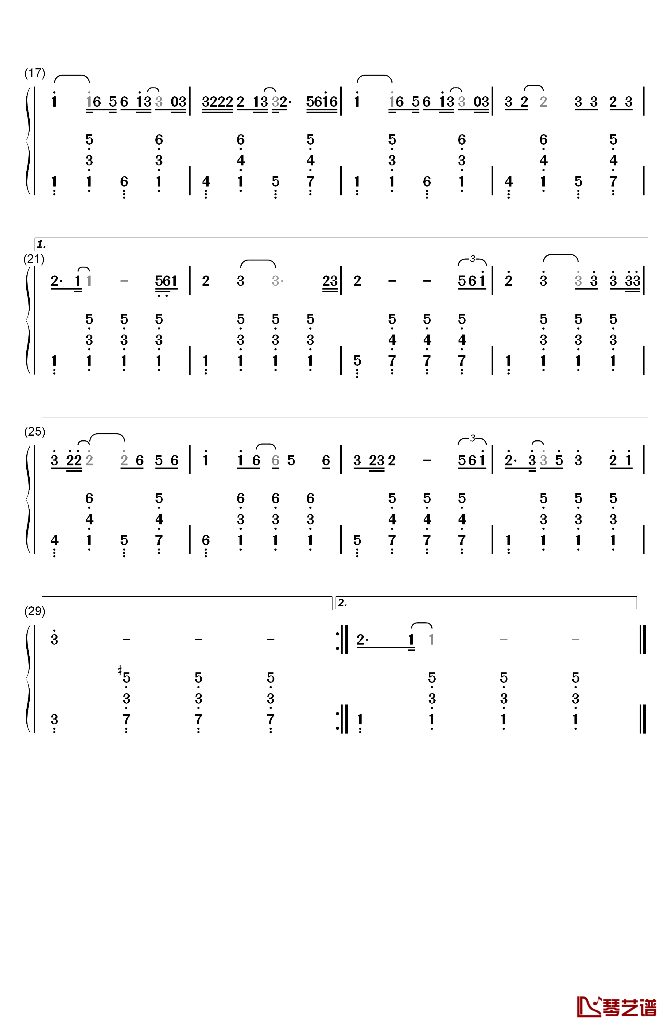 吻别钢琴简谱-数字双手-张学友2