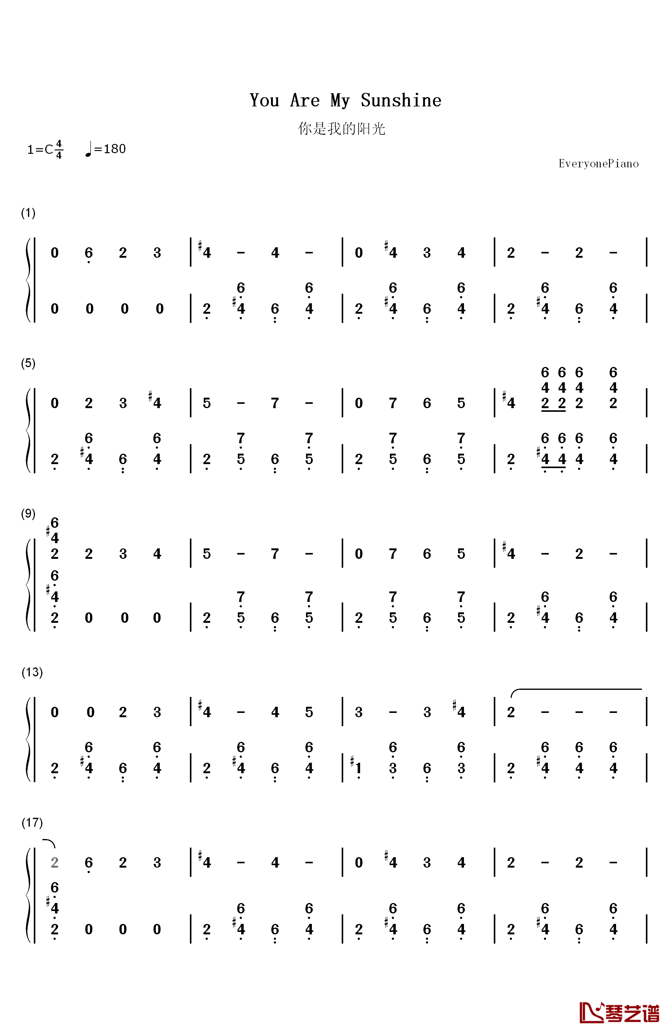 You Are My Sunshine钢琴简谱-数字双手-Jimmie Davis1