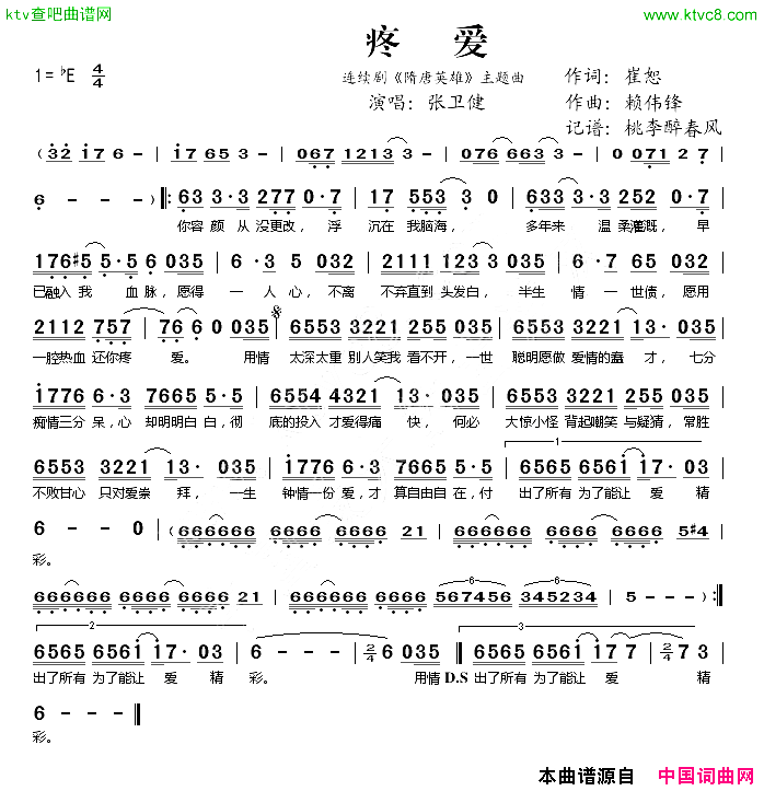 疼爱连续剧《隋唐英雄》主题曲简谱-张卫健演唱-崔恕/赖伟锋词曲1