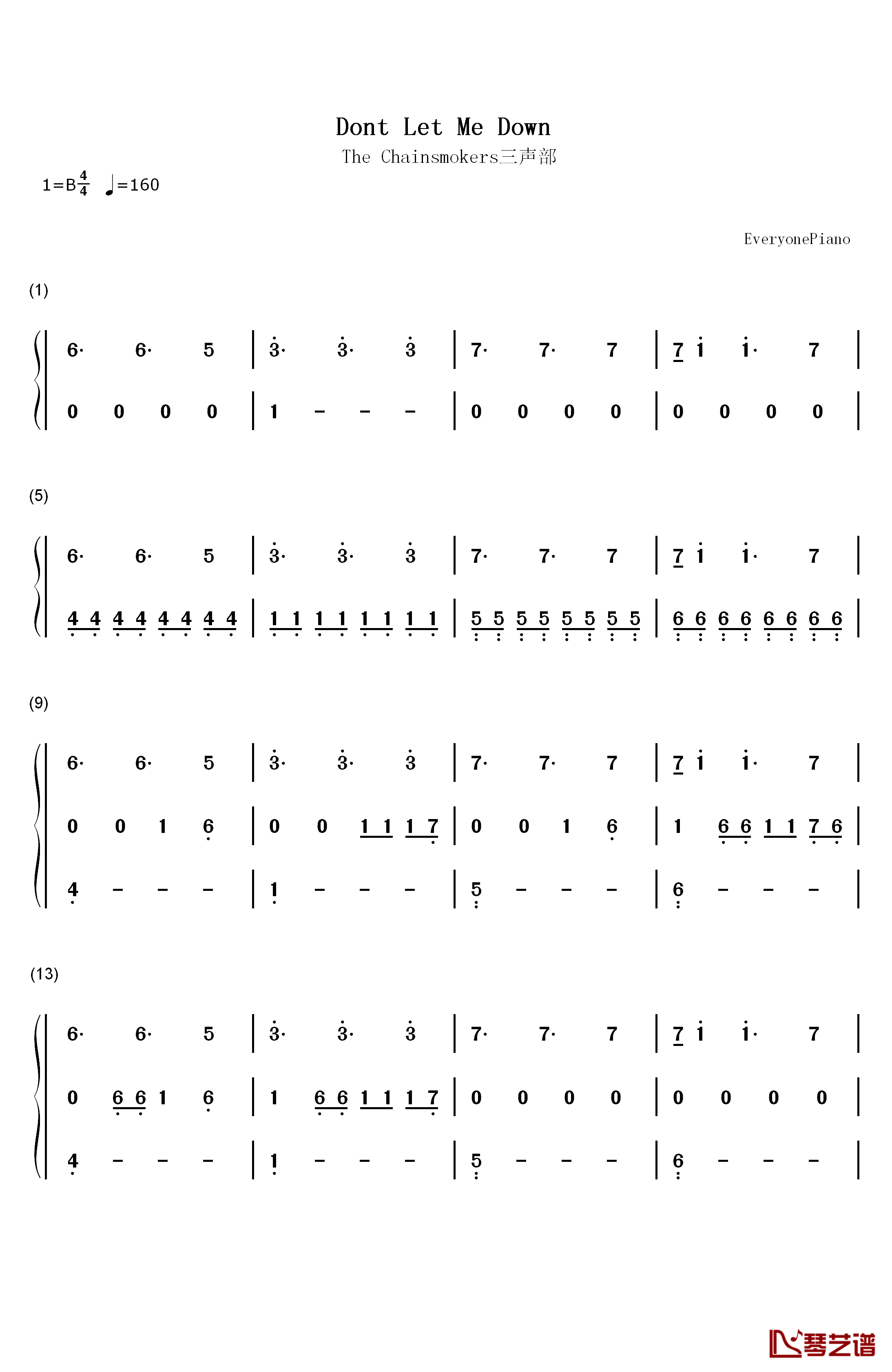 Dont Let Me Down（三声部）钢琴简谱-数字双手-The Chainsmokers1