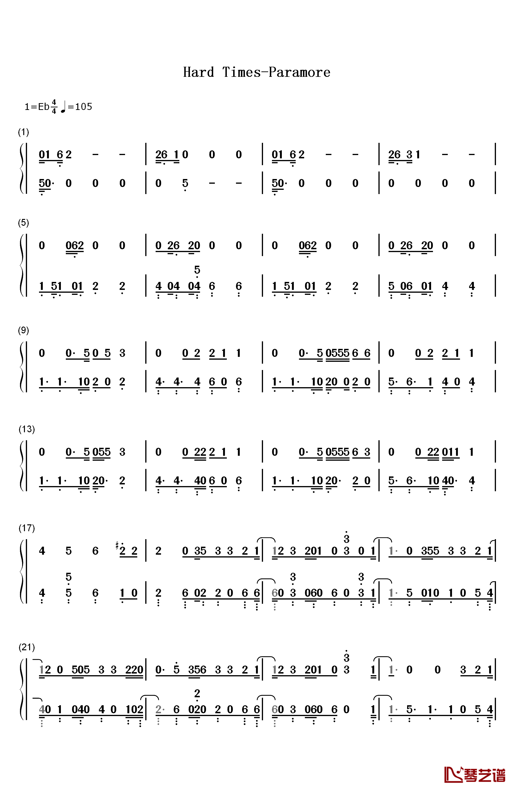 Hard Times钢琴简谱-数字双手-Paramore1