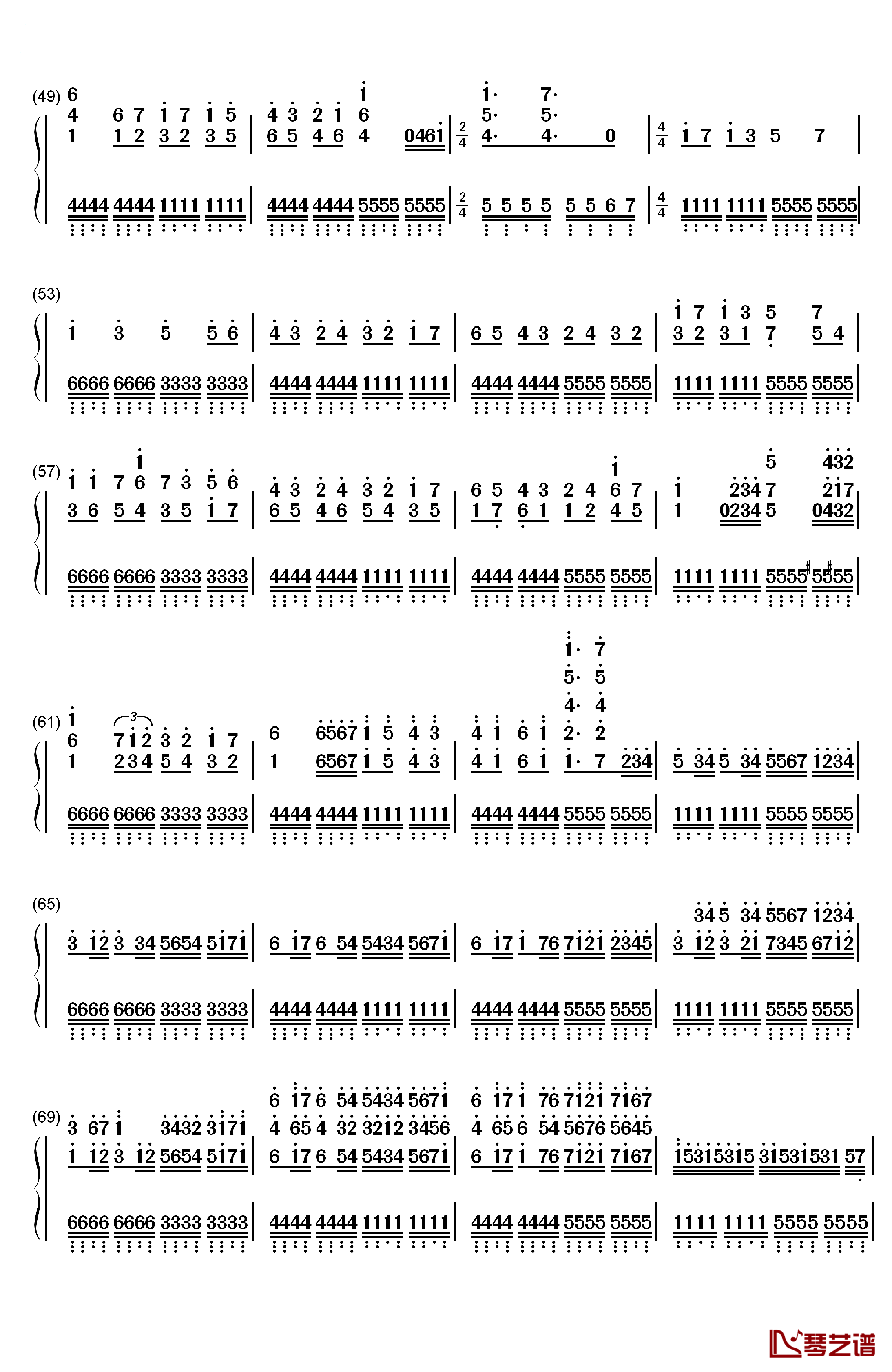 卡农疯狂版钢琴简谱-数字双手-未知3