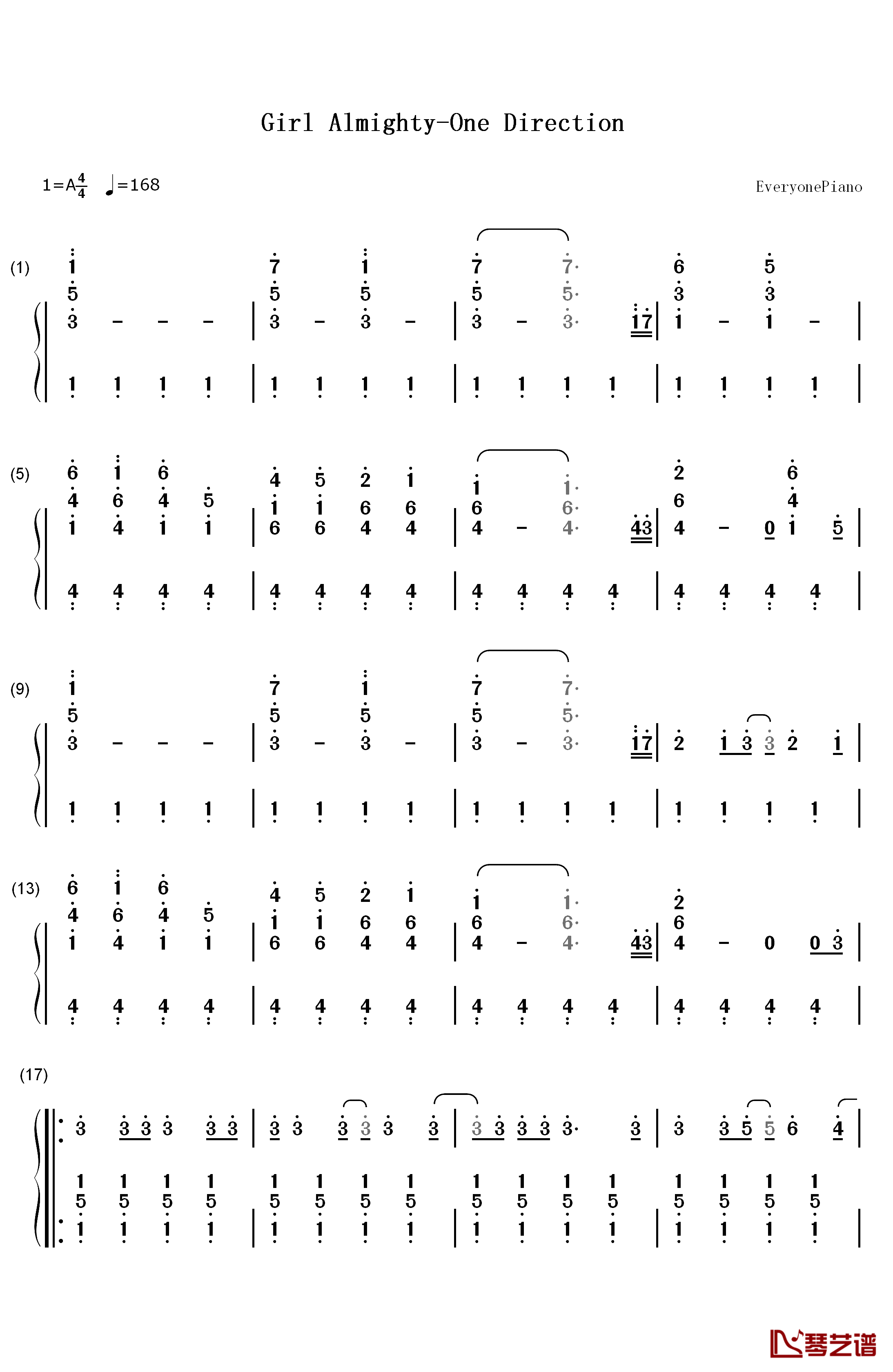 Girl Almighty钢琴简谱-数字双手-One Direction1