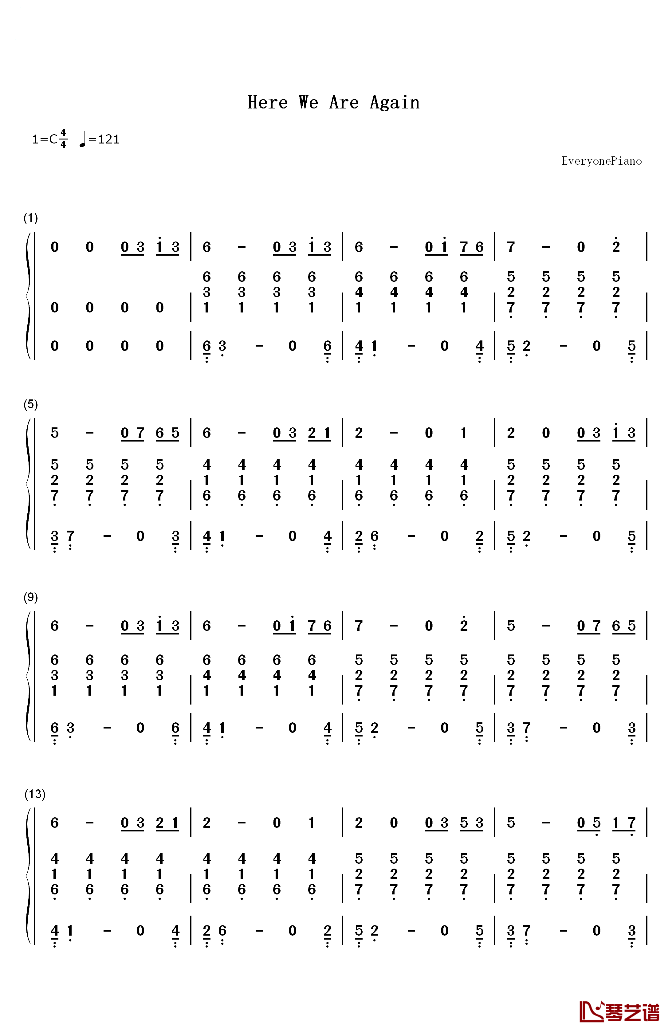 Here We Are Again钢琴简谱-数字双手-CAGNET1