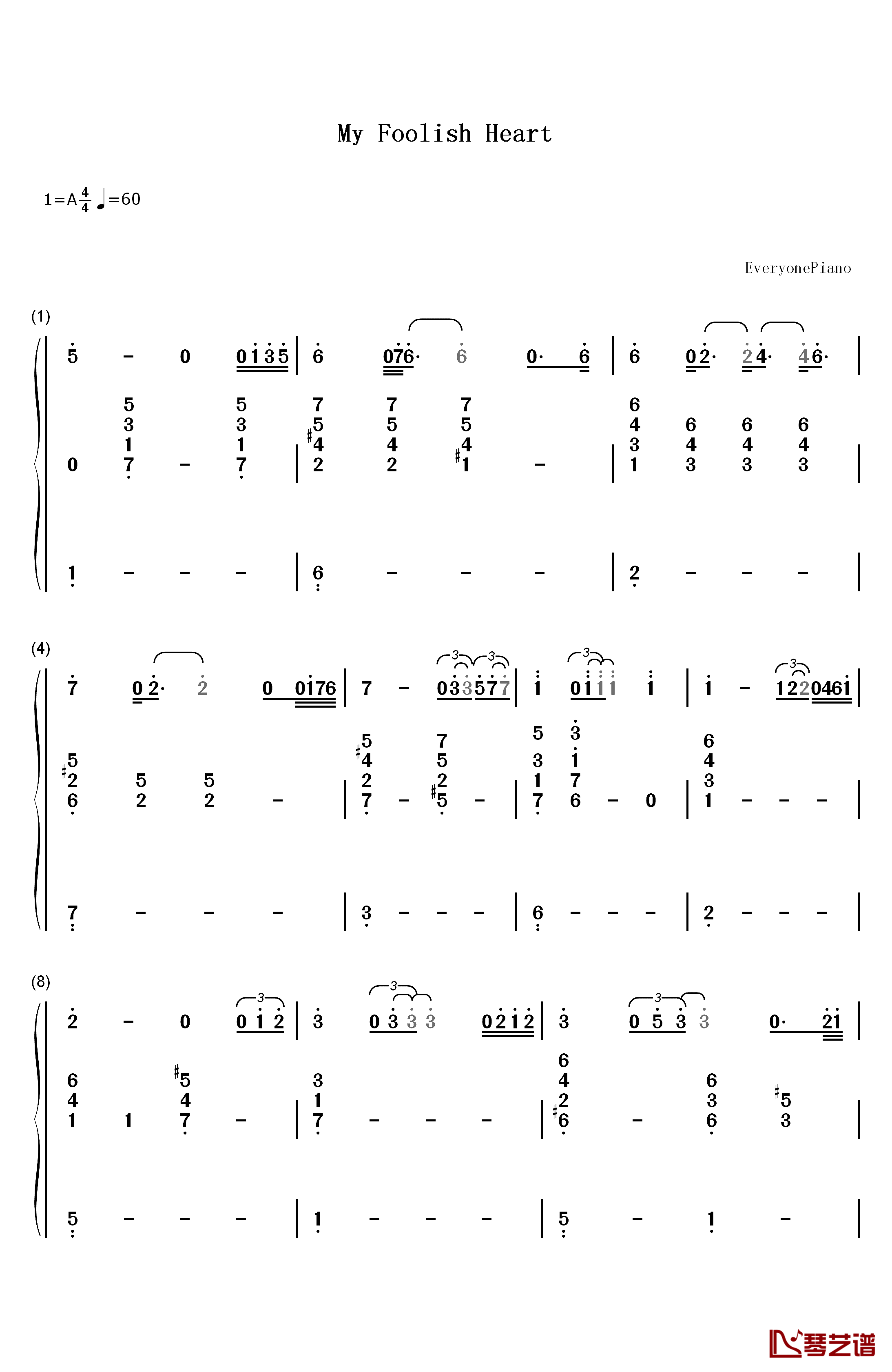 My Foolish Heart钢琴简谱-数字双手-Bill Evans1