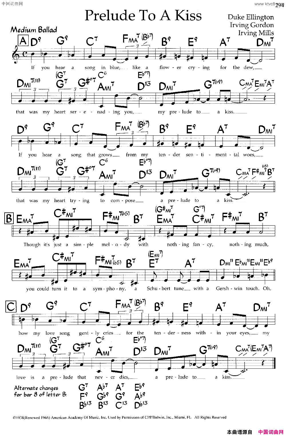 PreludeToAKiss带和弦五线谱Prelude To A Kiss带和弦五线谱简谱1