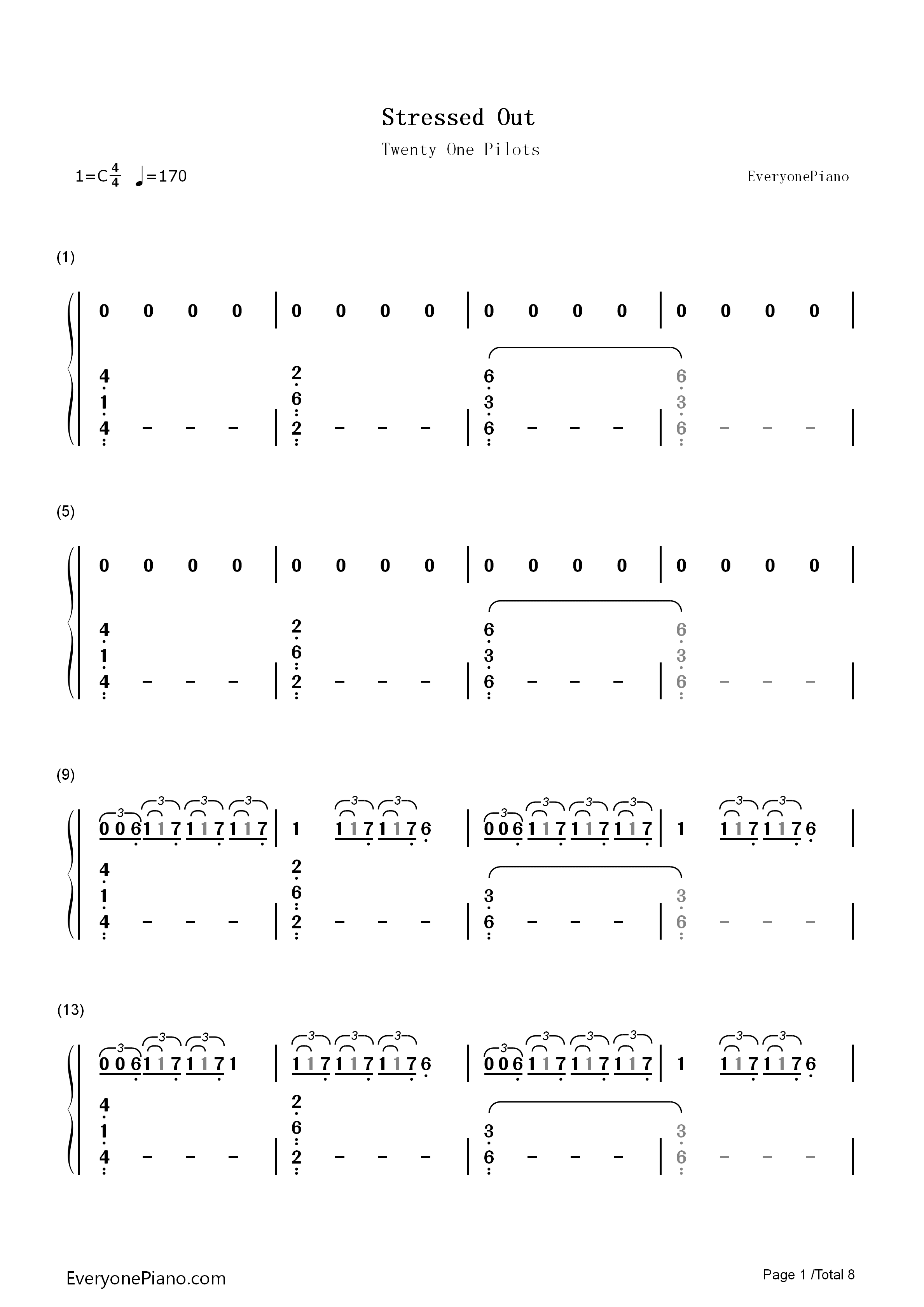 Stressed Out钢琴简谱-Twenty One Pilots演唱1