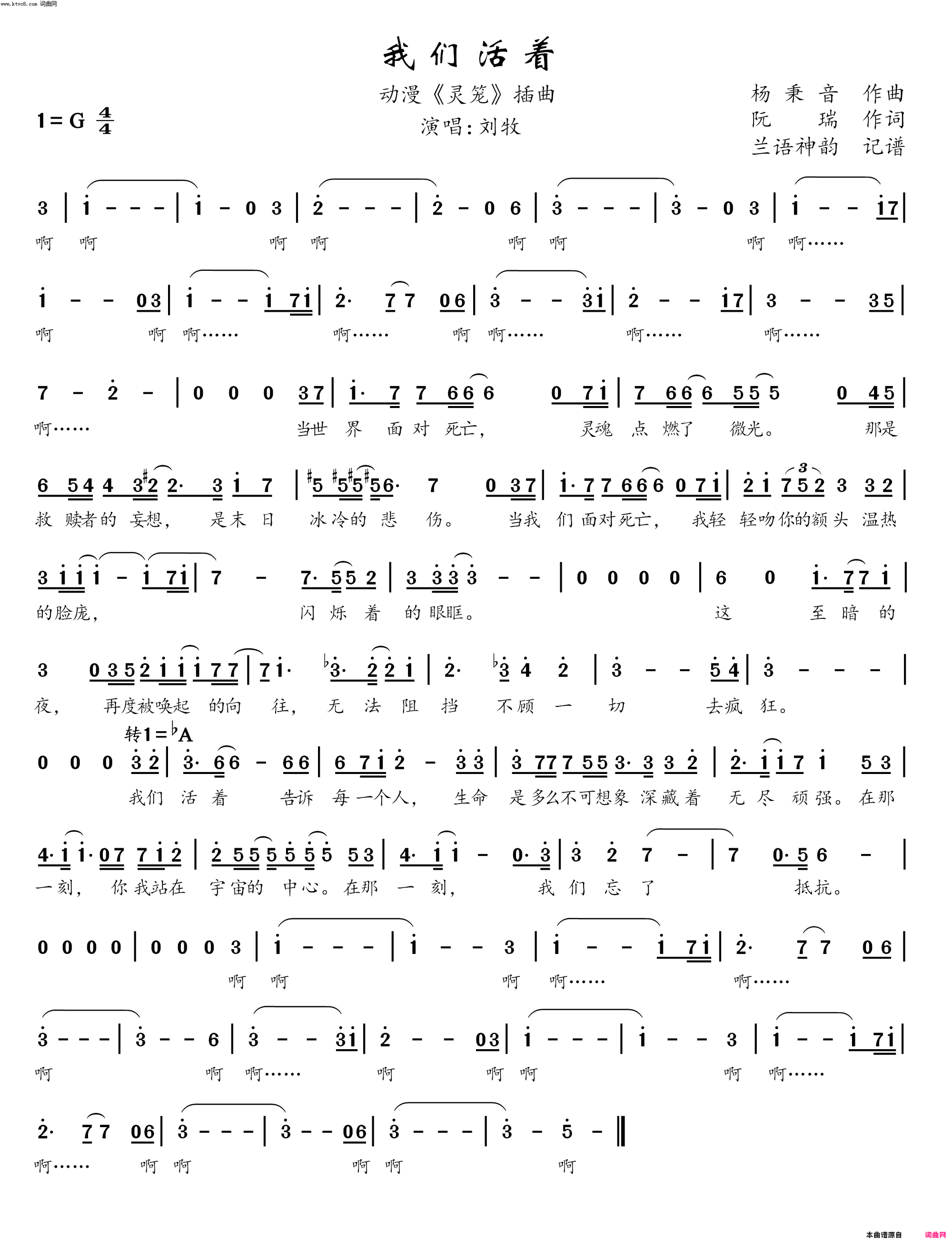 我们活着动漫《灵笼》插曲简谱-刘牧演唱-阮瑞/杨秉音词曲1