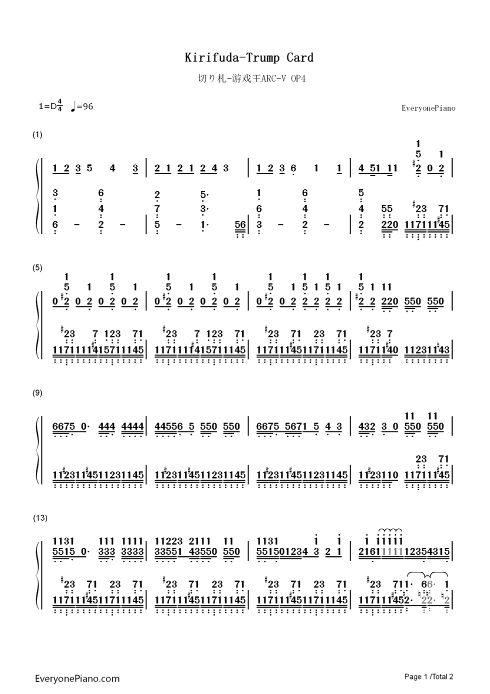 切り札钢琴简谱-数字双手-cinema staff1