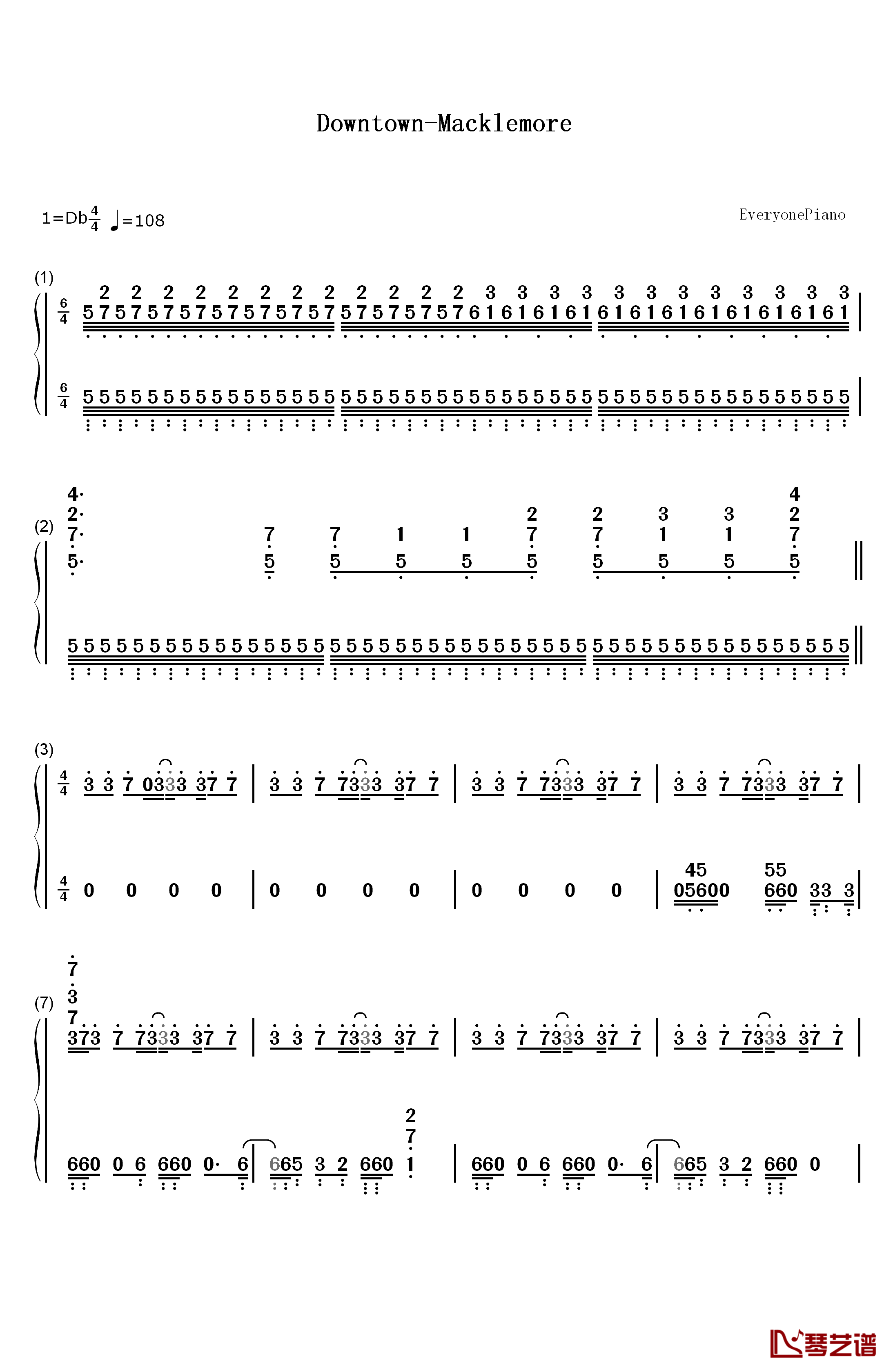 Downtown钢琴简谱-数字双手-Macklemore & Ryan Lewis1