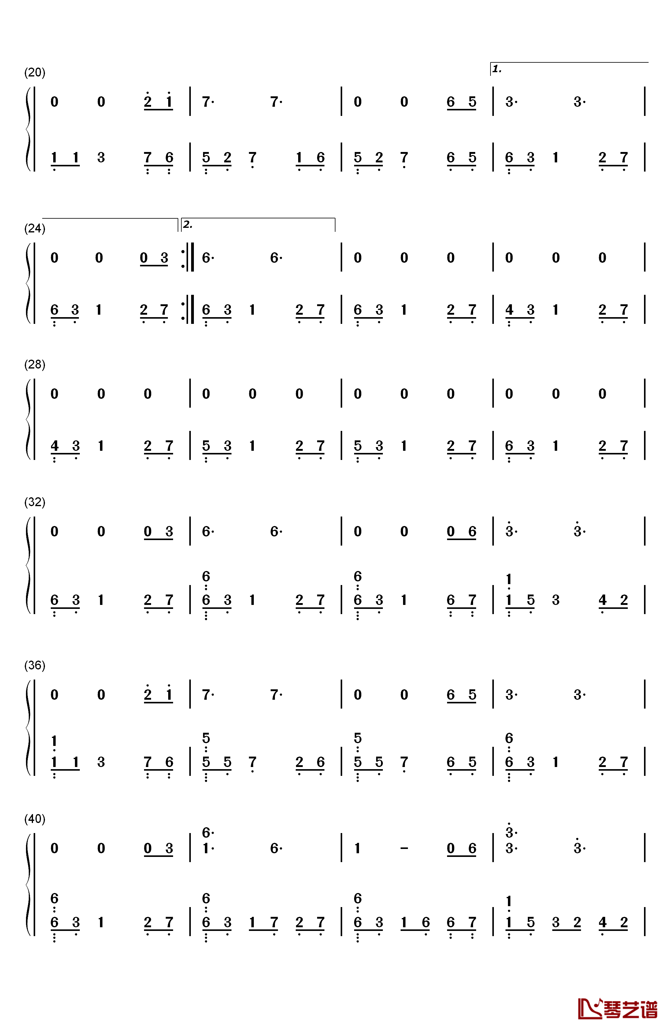 月光边境钢琴简谱-数字双手-林海2