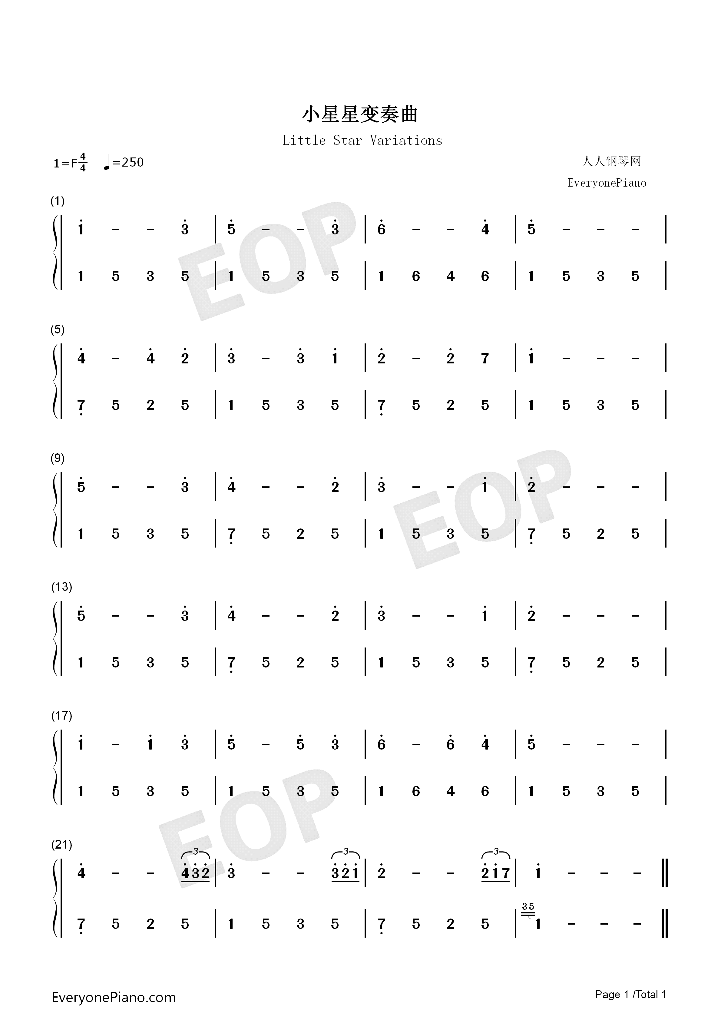小星星变奏曲钢琴简谱-DEMON演唱1