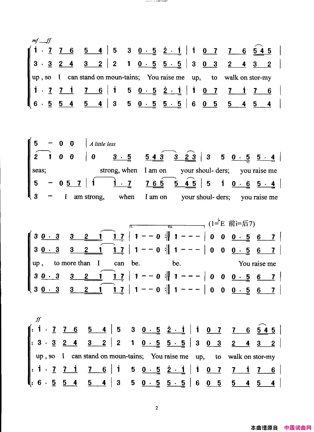 YouRaiseMeUp混声合唱英语简谱-Roger Emerson演唱-Brendan Graham/Rolf Lovland词曲1