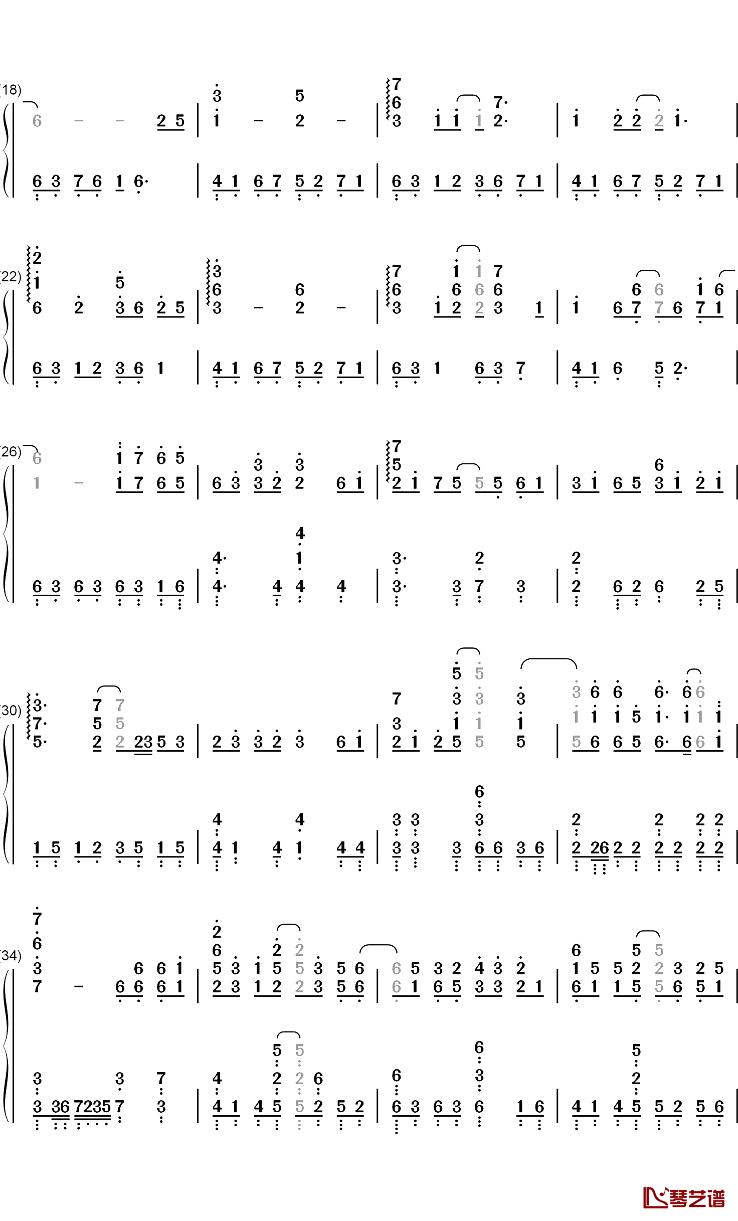 哪吒钢琴简谱-数字双手-贰婶2