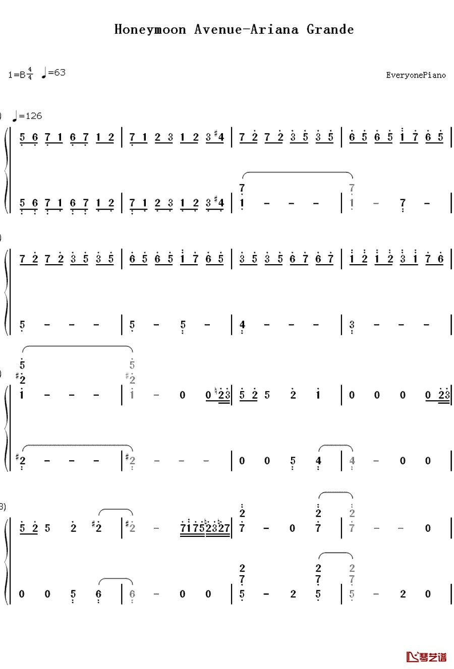 Honeymoon Avenue钢琴简谱-数字双手-Ariana Grande1