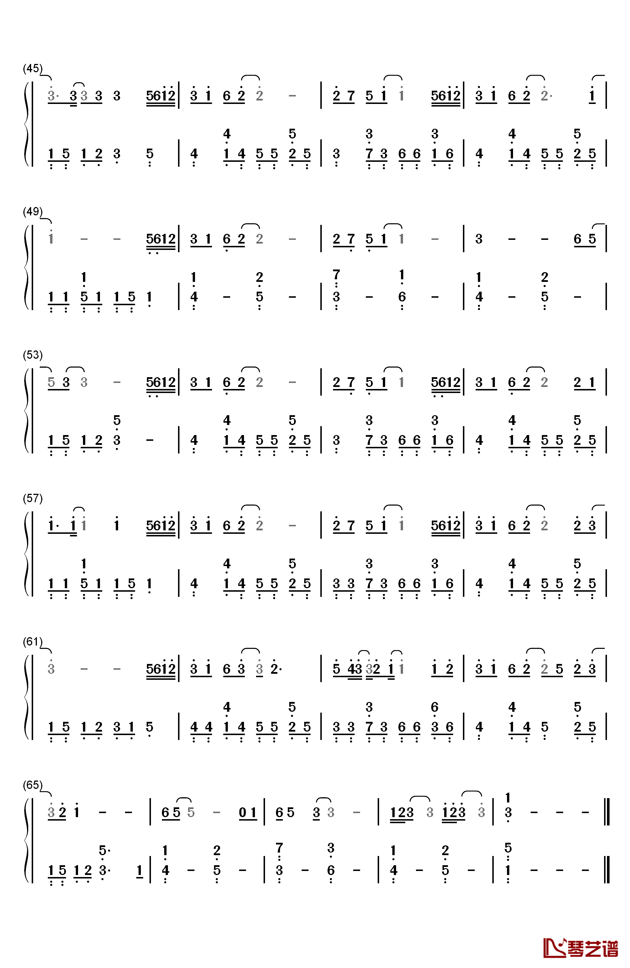 123我爱你钢琴简谱-数字双手-新乐尘符3