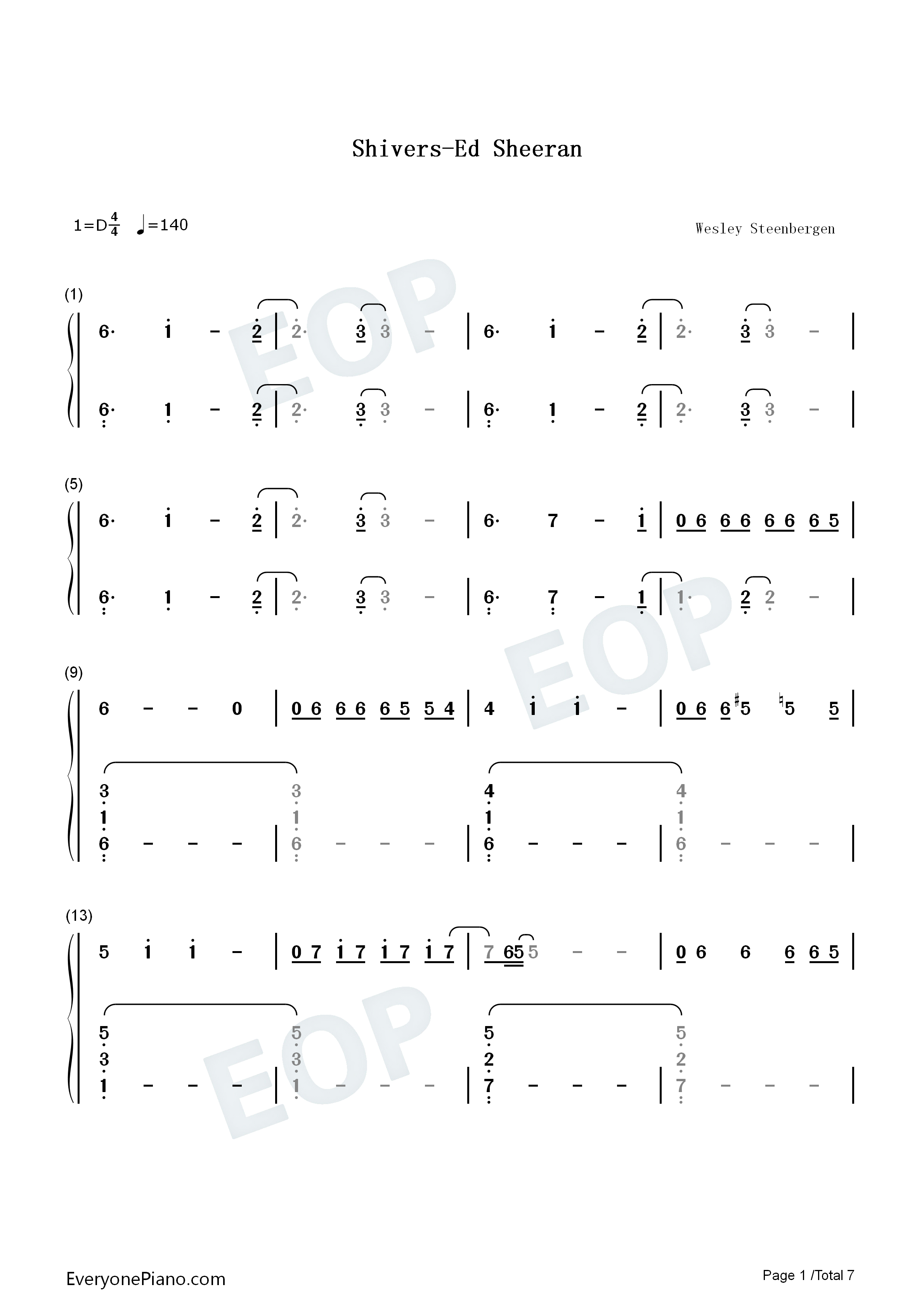 Shivers钢琴简谱-Ed Sheeran演唱1