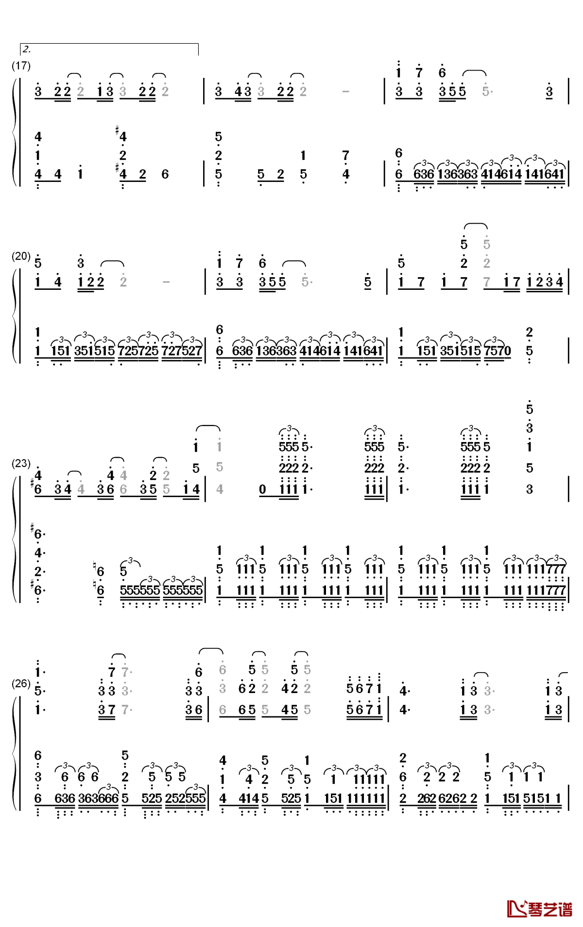 愈やしの歌钢琴简谱-数字双手-田村由香里2