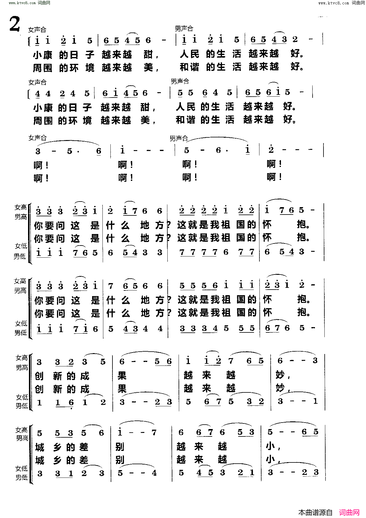 《这就是我的祖国(合唱)》简谱 邬大为作词 杨会林作曲  第2页