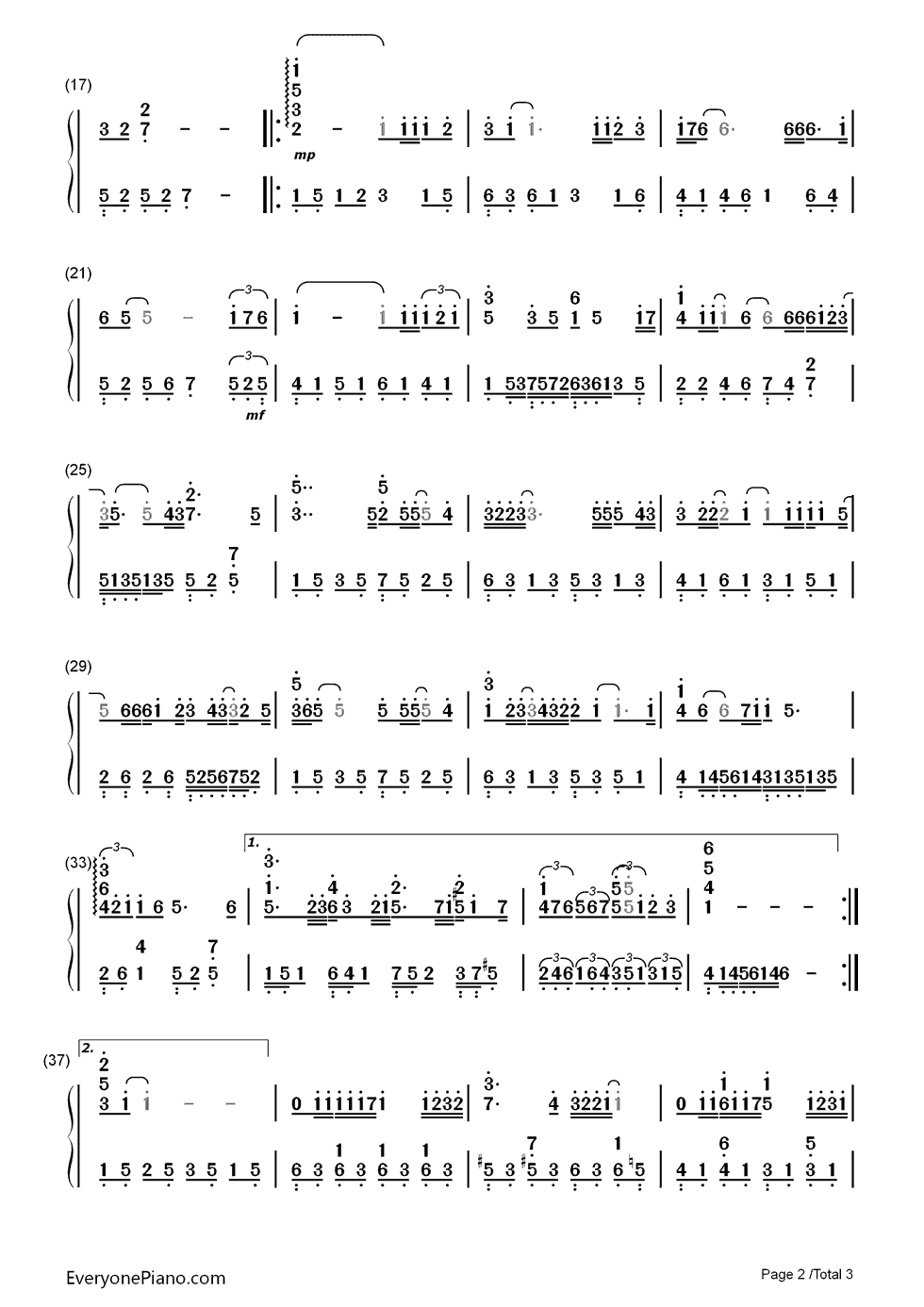 燃烧钢琴简谱-数字双手-孙楠2