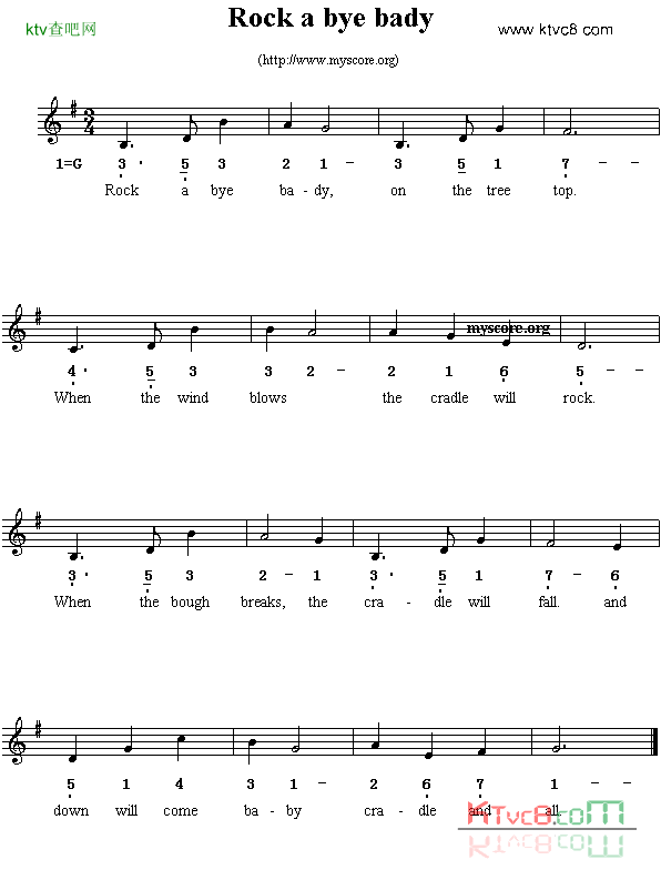 Rockabyebady线简谱混排版、英文儿歌简谱1